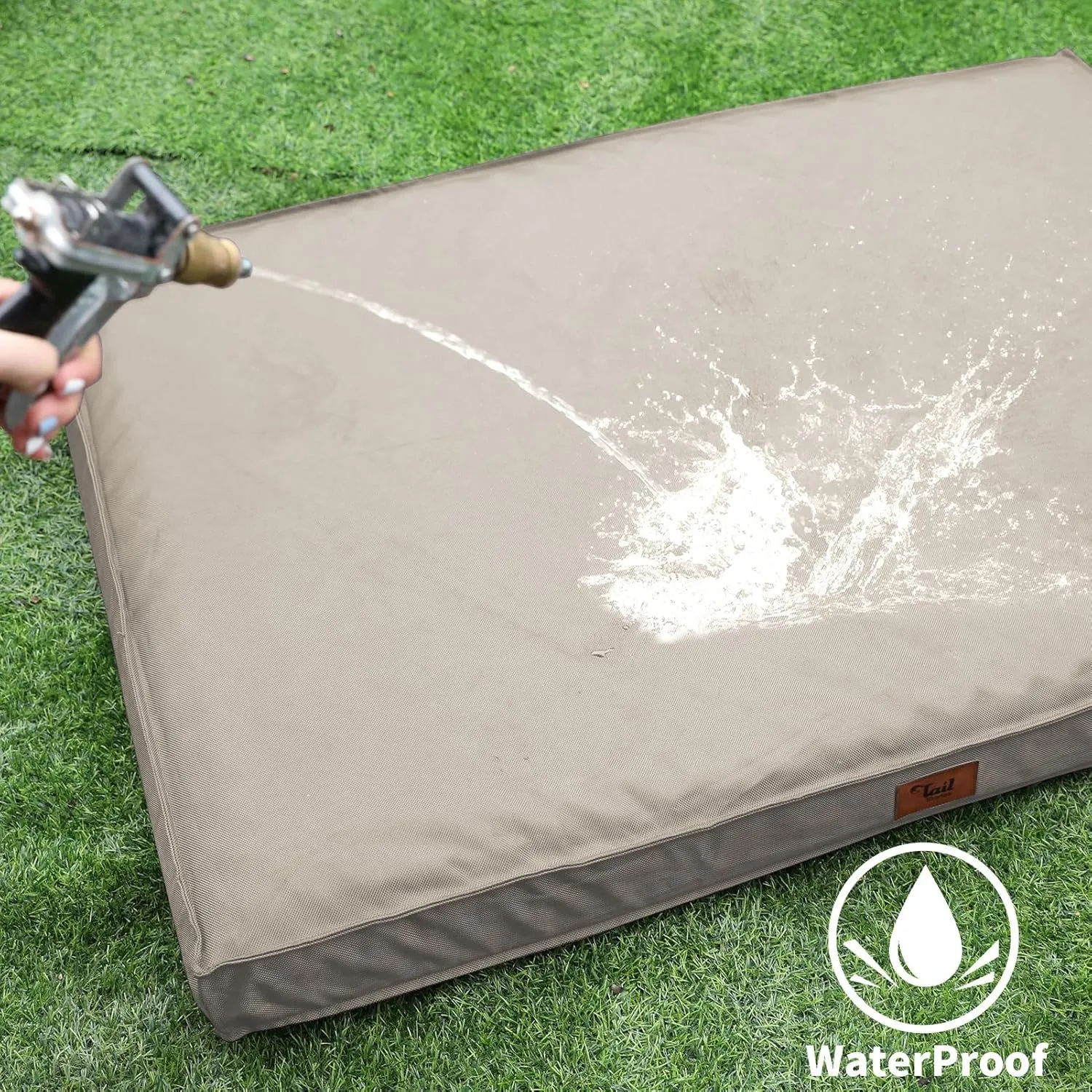 Dog Crate Bed Washable Dog Beds for Large Dogs, Big Waterproof Orthopedic Dog Bed with Egg Crate Foam Pet Bed Mat, Removable Oxford Cooling Cover, Khaki