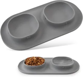 Dog Food Water Bowls for Puppy - Small Medium Dogs Feeder Bowl Mat No-Spill and Non-Skid Dog Dish Pet Feeding Station,Grey
