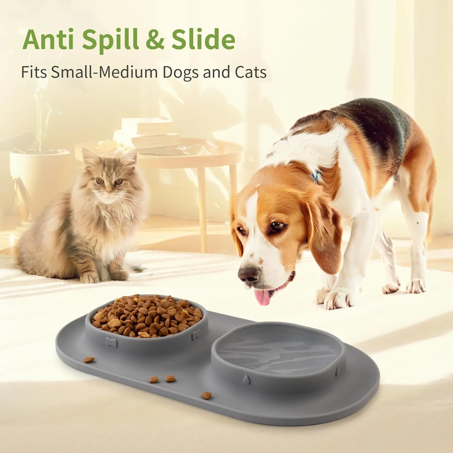 Dog Food Water Bowls for Puppy - Small Medium Dogs Feeder Bowl Mat No-Spill and Non-Skid Dog Dish Pet Feeding Station,Grey