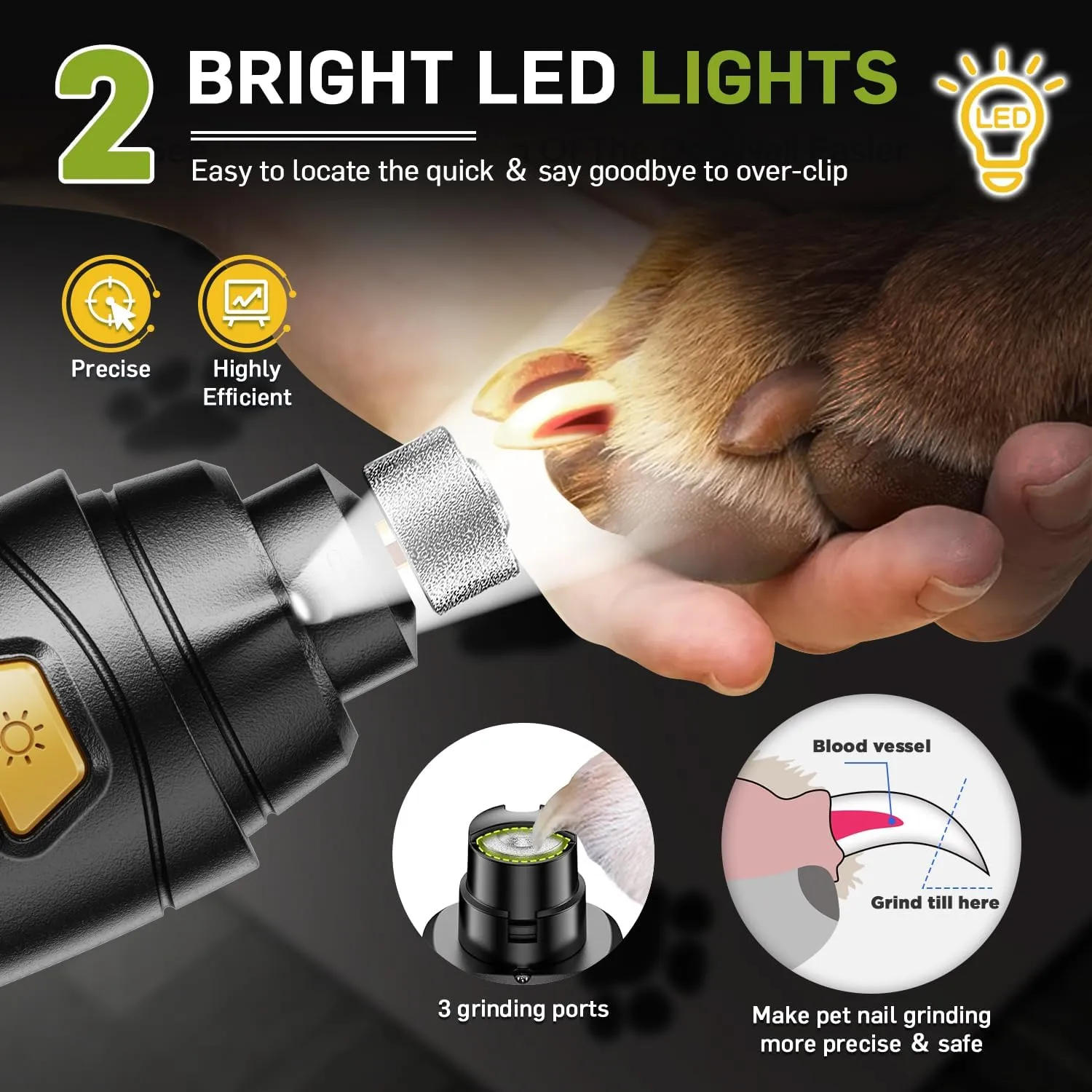 Dog Nail Grinder Super Quiet Dog Nail Trimmers 3 Grinding Wheels 3 Speed Rechargeable Pet Nail Grinder LED Display Dog Nail Clippers Kit for Large Medium Small Dogs Cats Dog Nail File Toenail Clippers