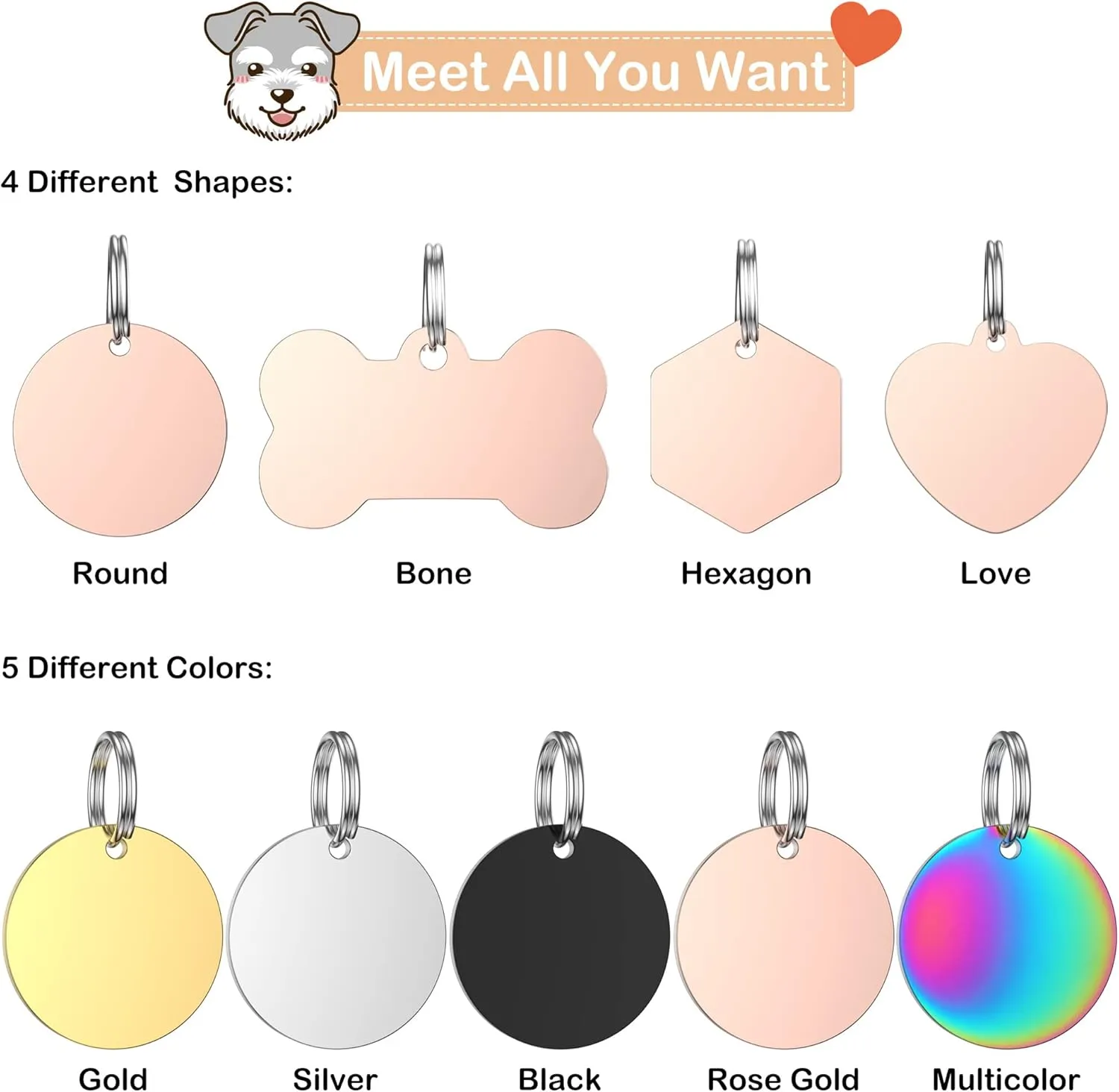 Dog Tags Stainless Steel Pet Tags Personalized Double-Sided Engraved Dog and Cat Tags Custom Pet Name ID Tag with Mountain Design,Round