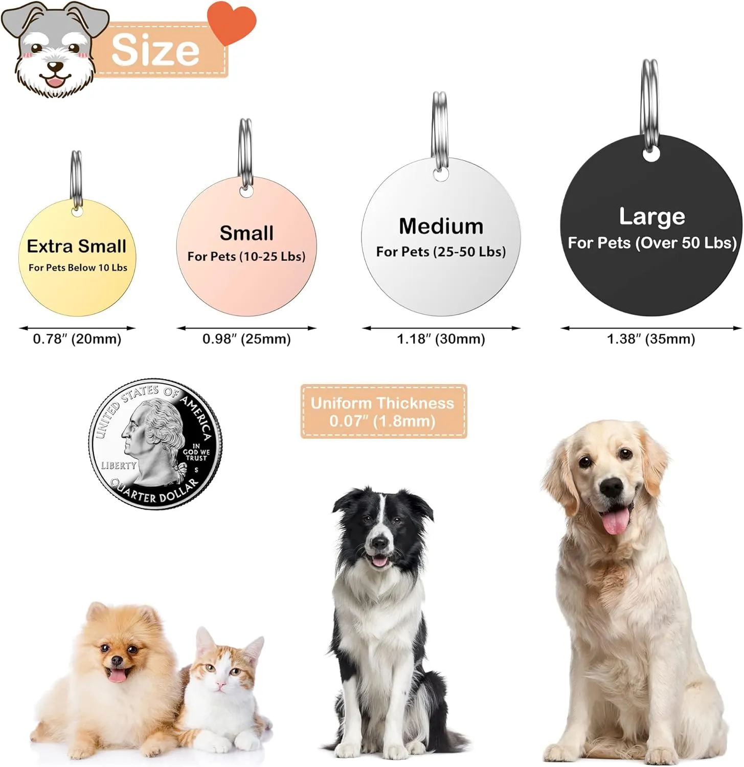 Dog Tags Stainless Steel Pet Tags Personalized Double-Sided Engraved Dog and Cat Tags Custom Pet Name ID Tag with Mountain Design,Round