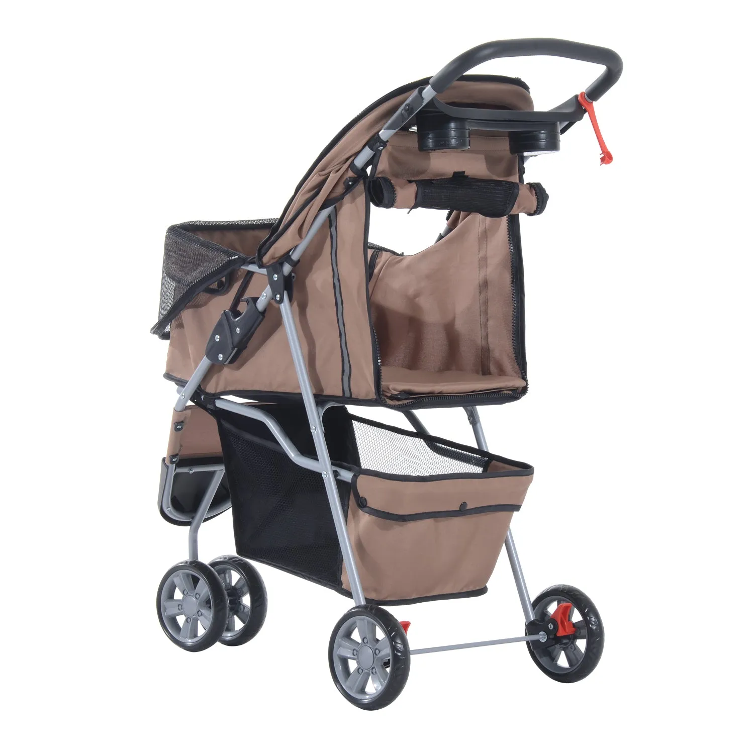 Dogs Oxford Cloth Three Wheel Pram Coffee - Suitable for Small Pets