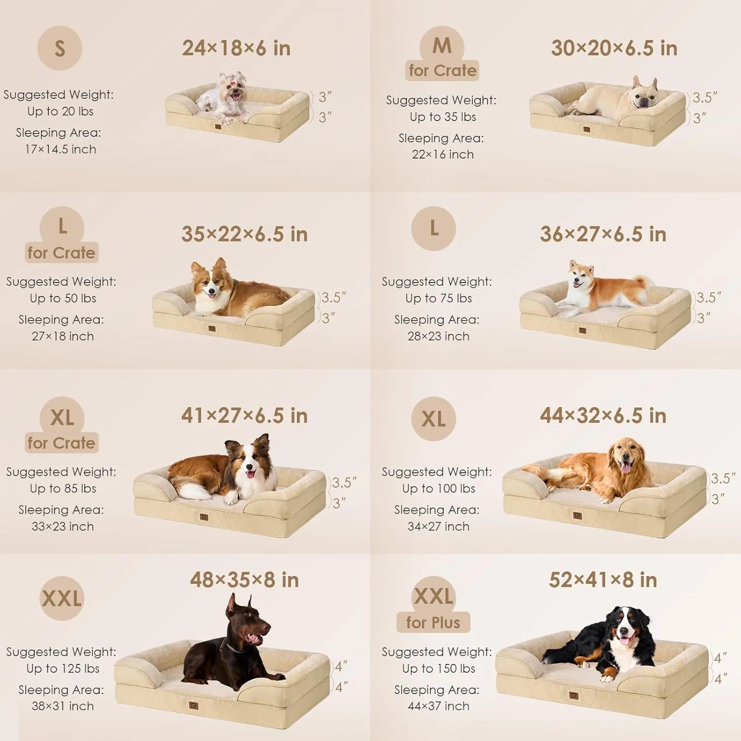 EHEYCIGA Orthopedic Dog Beds for Extra Large Dogs, Waterproof Memory Foam XL Pet Bed with Sides, Non-Slip Bottom and Egg-Crate Foam Big Dog Couch Bed with Washable Removable Cover, Greige