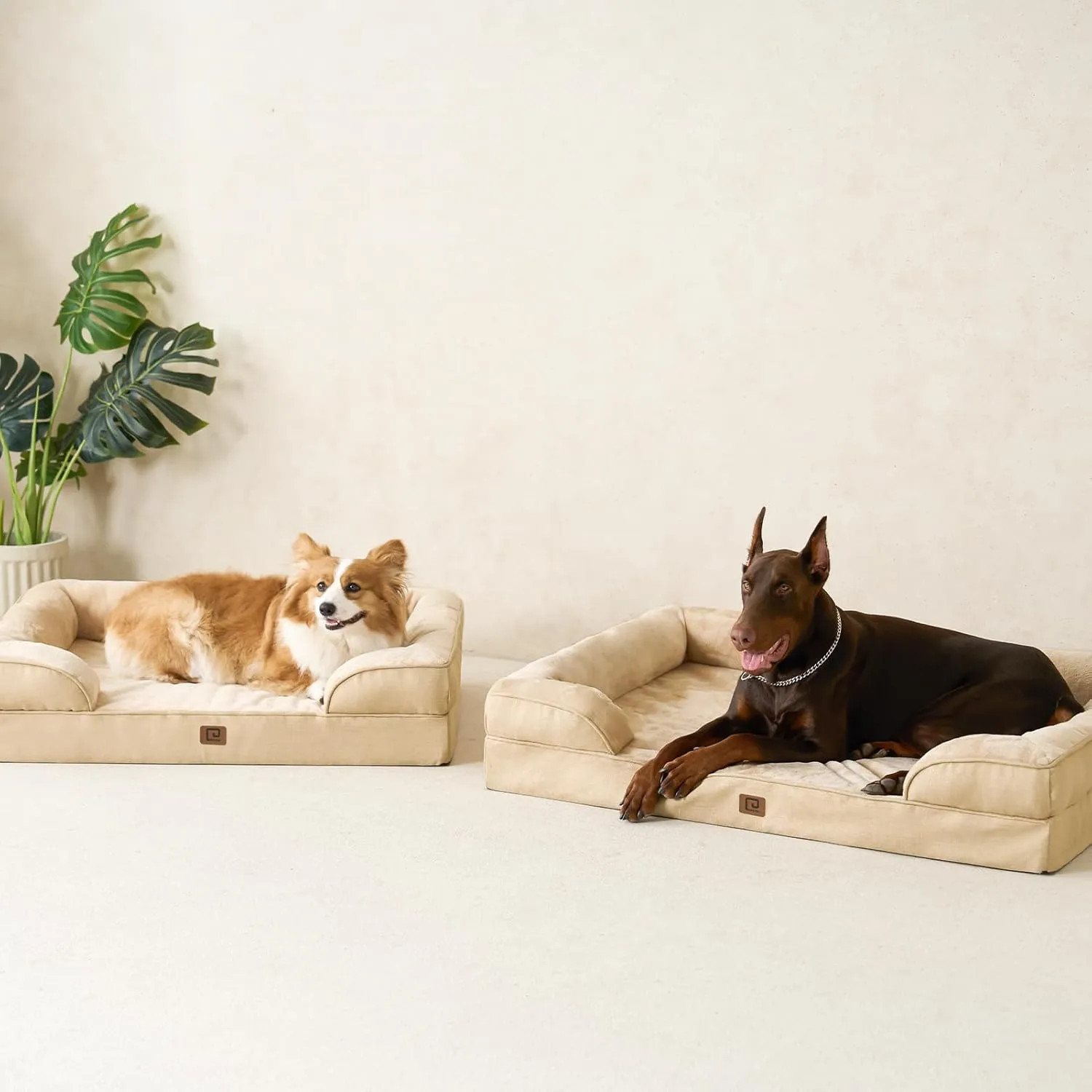 EHEYCIGA Orthopedic Dog Beds for Extra Large Dogs, Waterproof Memory Foam XL Pet Bed with Sides, Non-Slip Bottom and Egg-Crate Foam Big Dog Couch Bed with Washable Removable Cover, Greige