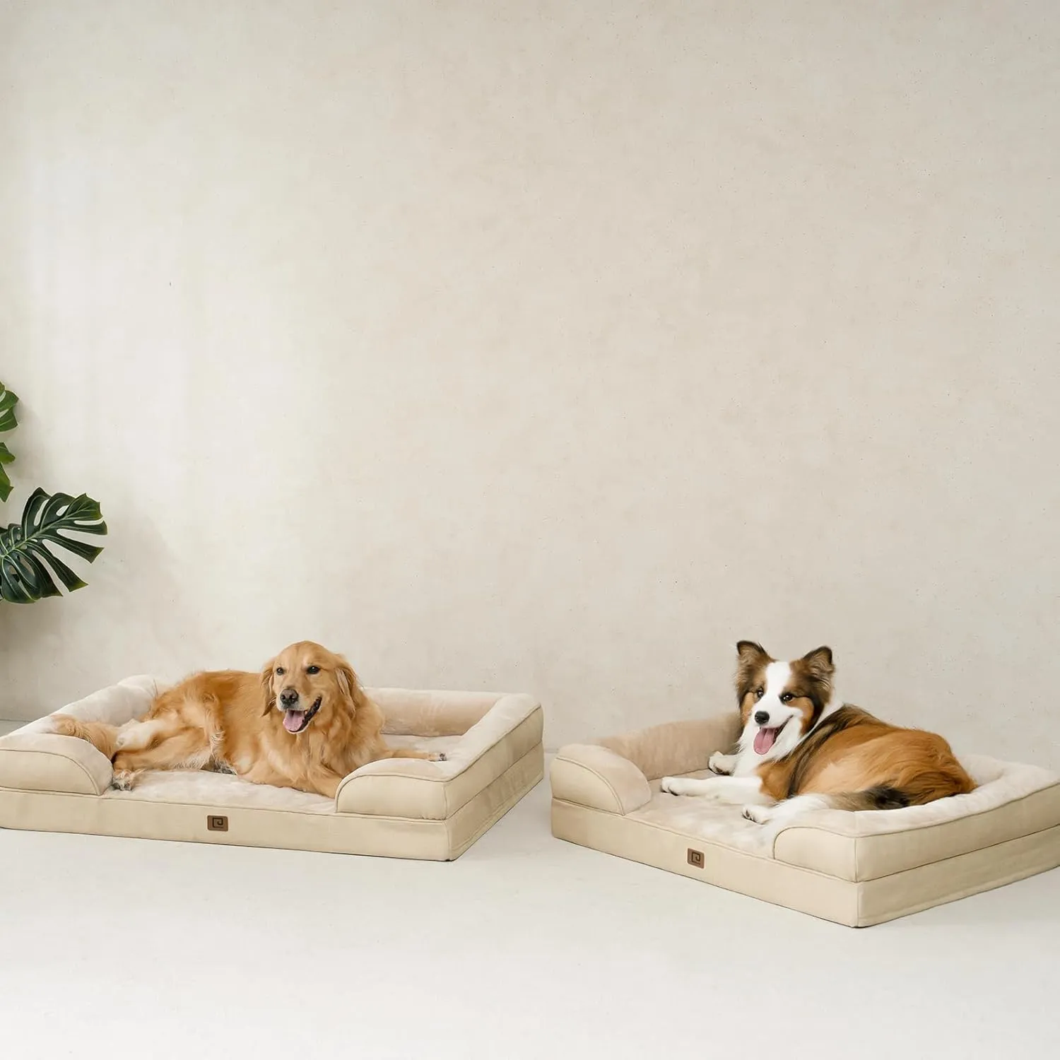 EHEYCIGA Orthopedic Dog Beds for Extra Large Dogs, Waterproof Memory Foam XL Pet Bed with Sides, Non-Slip Bottom and Egg-Crate Foam Big Dog Couch Bed with Washable Removable Cover, Greige