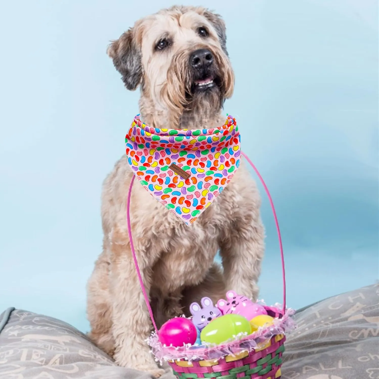 Elegant Little Tail Colorful Candy 1PC Washable Dog Bandana, Unisex Large Dog Scarf, Cotton, Seasonal Pattern, Durable, Tie Closure, 30" Neck, 21" Chest