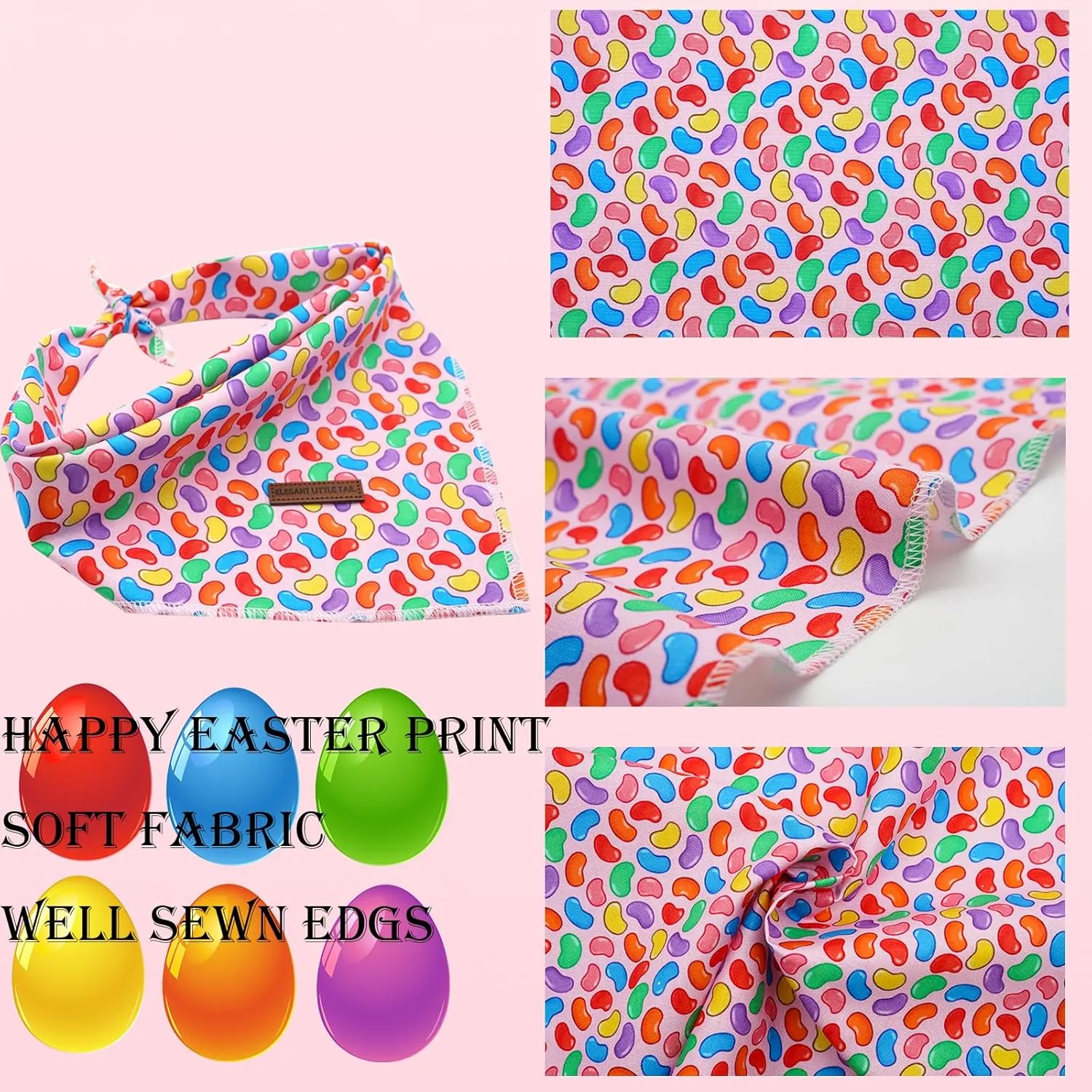 Elegant Little Tail Colorful Candy 1PC Washable Dog Bandana, Unisex Large Dog Scarf, Cotton, Seasonal Pattern, Durable, Tie Closure, 30" Neck, 21" Chest