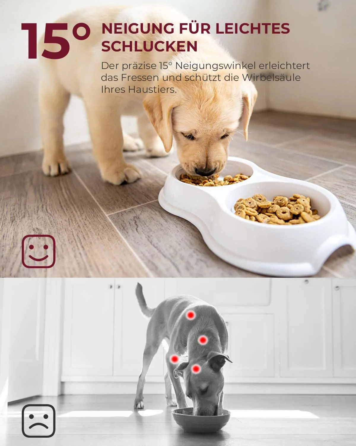 Elevated Dog Bowls - Adjustable Raised Dog Bowls for Small Dogs and Cats, Sturdy Rustic Brown Particle Board Dog Food Bowl Stand with 2 Stainless Steel Bowls and Non-Slip Feet