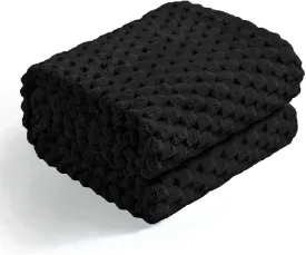 Excervent Flannel Fleece Throw Blanket (50x70 inches), Hexagon Jacquard Decorative Fuzzy Blankets for Household, Camping, and Travel, Super Soft Cozy, Suitable for All Seasons, Black