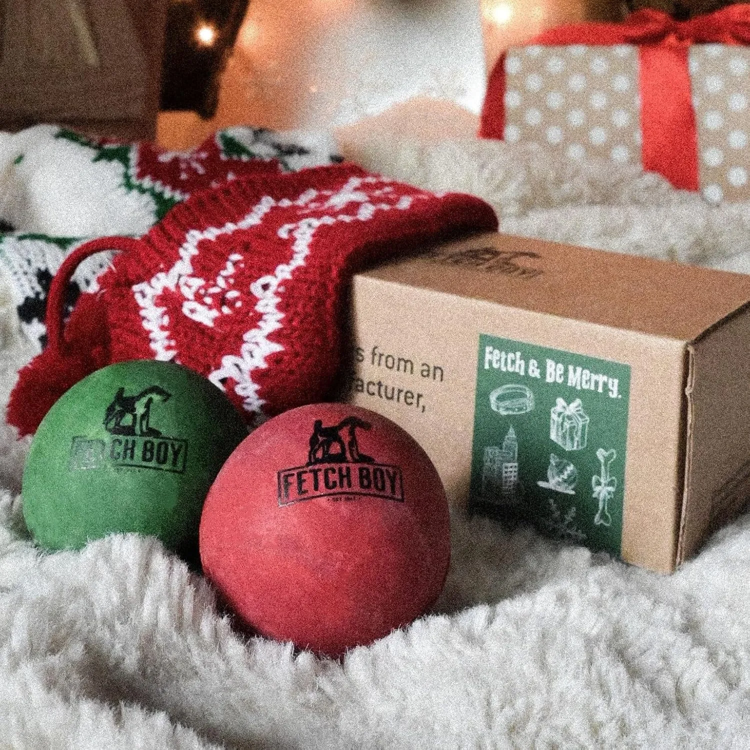 Fetch Boy The O.G. of Bounce Rubber Dog Ball, Christmas Dog Toy, Made in USA, 2.5 inches, Fetching Breeds, Xmas Dog Gift, 2 Pack Holiday Box