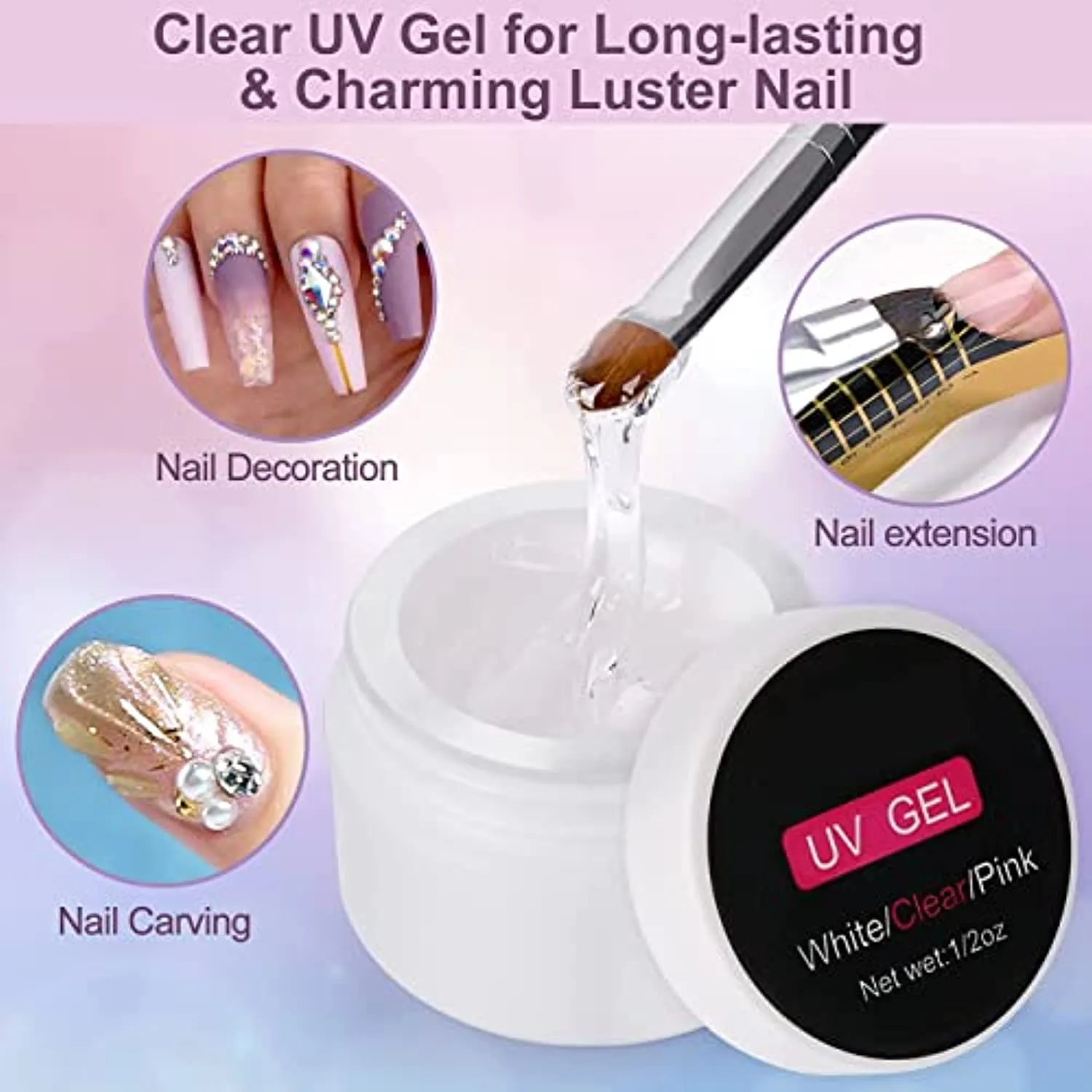 Gel Nail Polish Kit, 6 Colors Gel Nail Polish Starter Set with 36W LED Nail Dryer Lamp and Base Top Coat Home DIY Beginner Kit (Colourful)