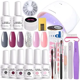 Gel Nail Polish Kit, 6 Colors Gel Nail Polish Starter Set with 36W LED Nail Dryer Lamp and Base Top Coat Home DIY Beginner Kit (Colourful)