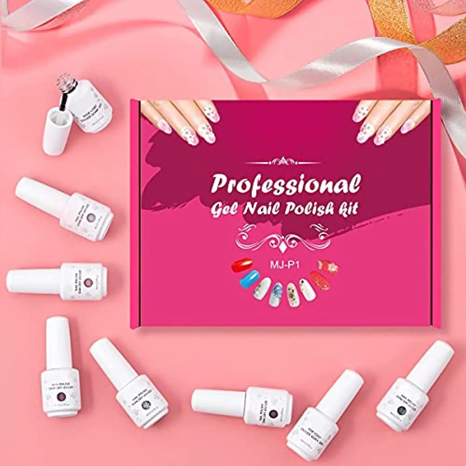 Gel Nail Polish Kit, 6 Colors Gel Nail Polish Starter Set with 36W LED Nail Dryer Lamp and Base Top Coat Home DIY Beginner Kit (Colourful)
