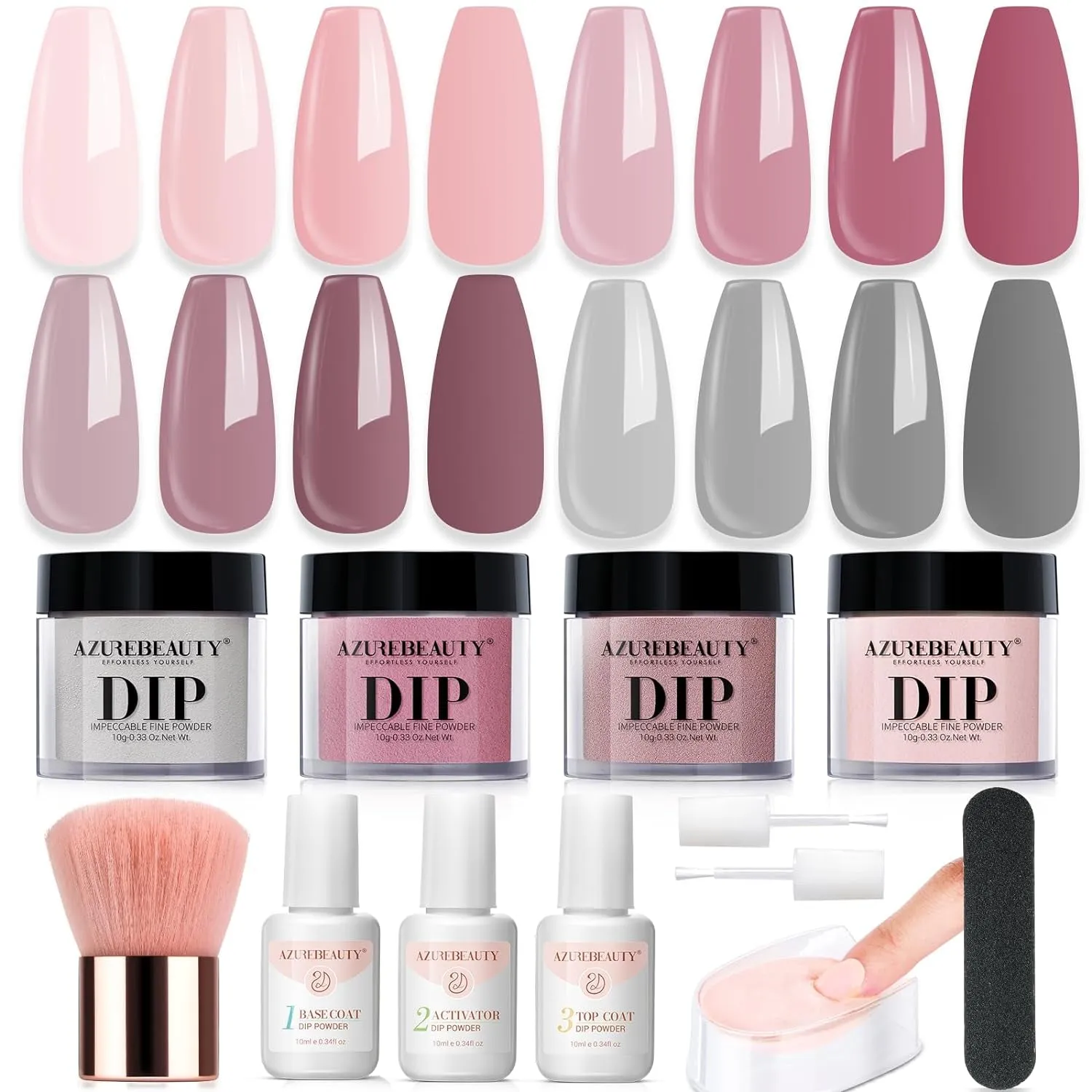 Gentle Nude Pink Dip Powder Nail Art Kit - 4 Colors, Base & Top Coat for DIY & Salon Manicures