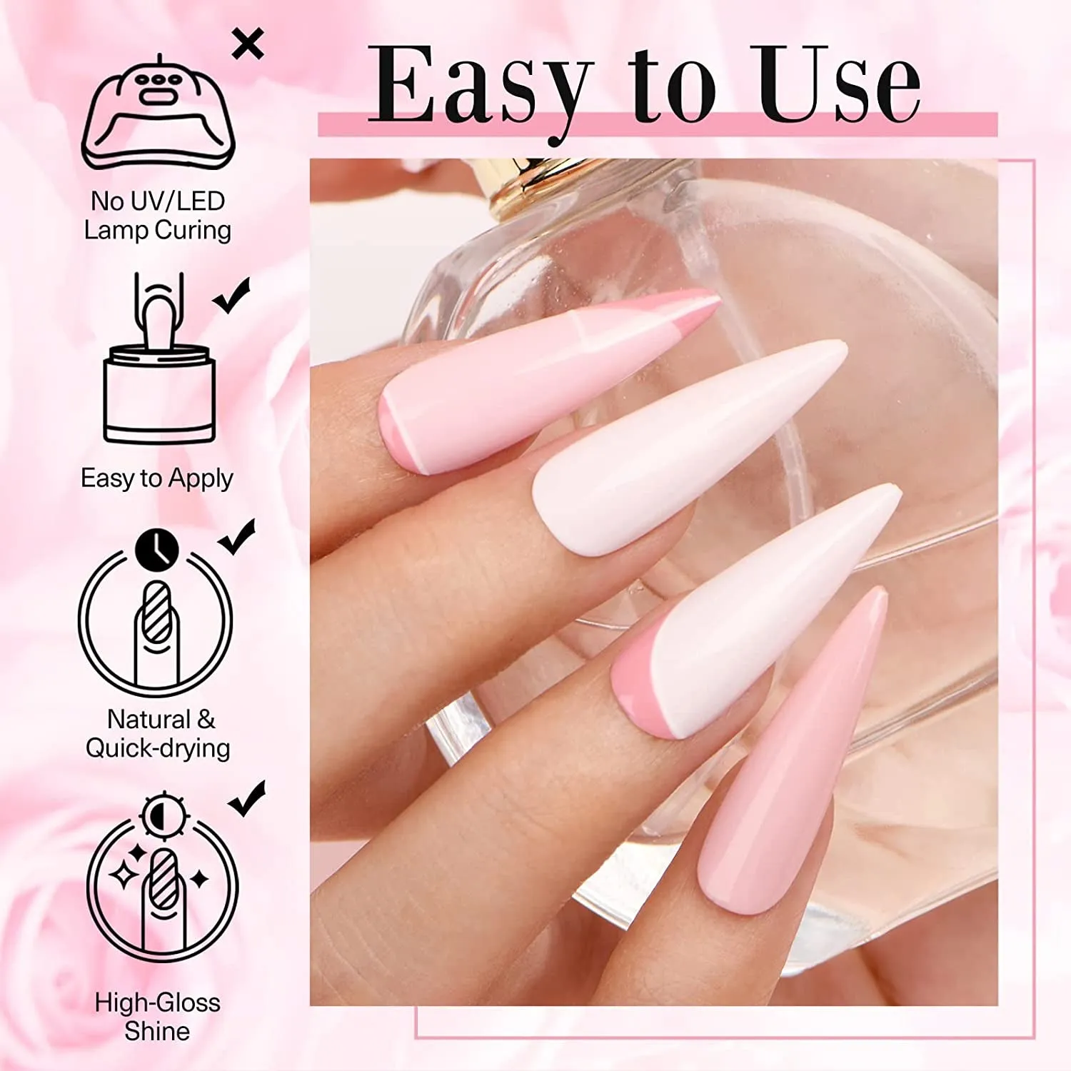 Gentle Nude Pink Dip Powder Nail Art Kit - 4 Colors, Base & Top Coat for DIY & Salon Manicures