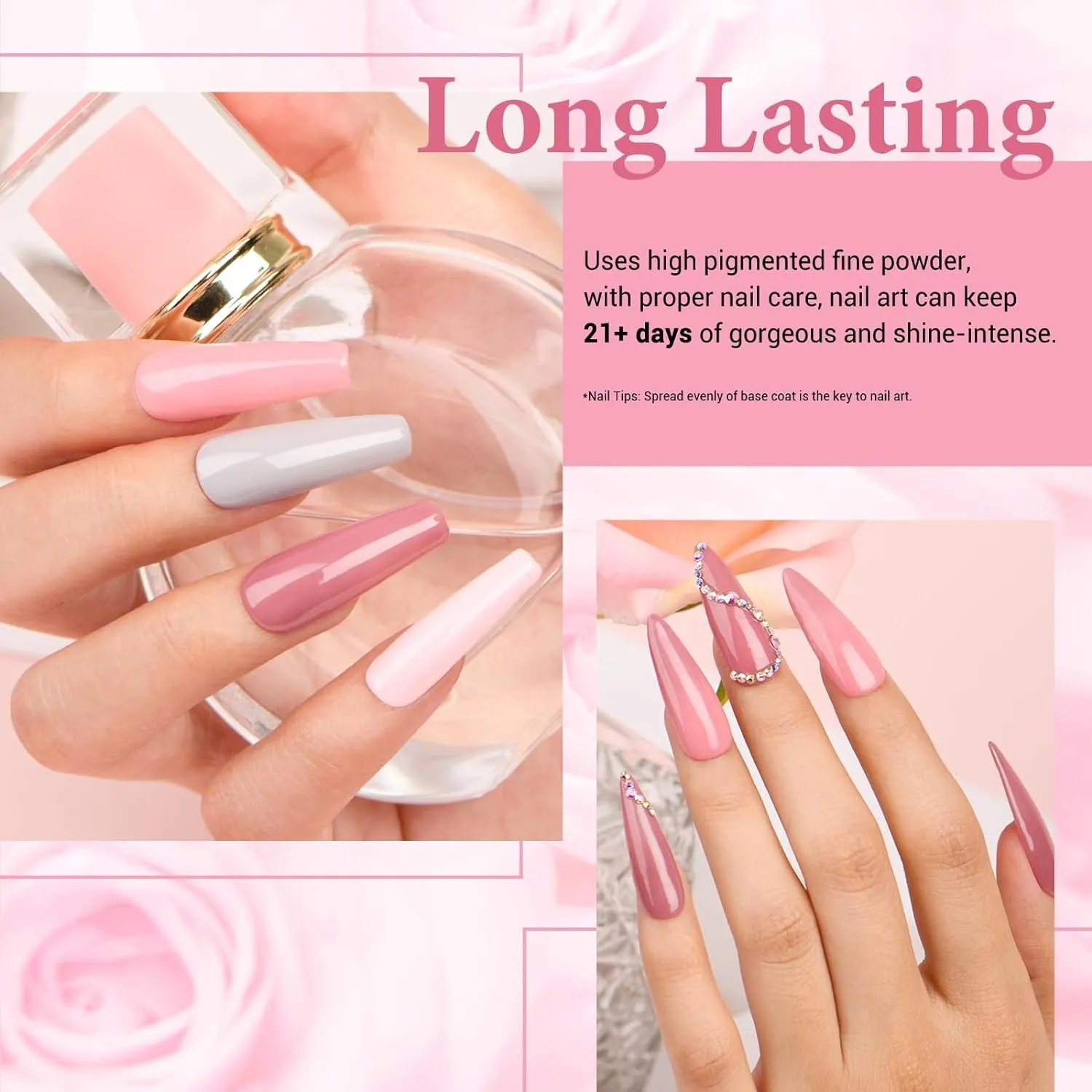 Gentle Nude Pink Dip Powder Nail Art Kit - 4 Colors, Base & Top Coat for DIY & Salon Manicures