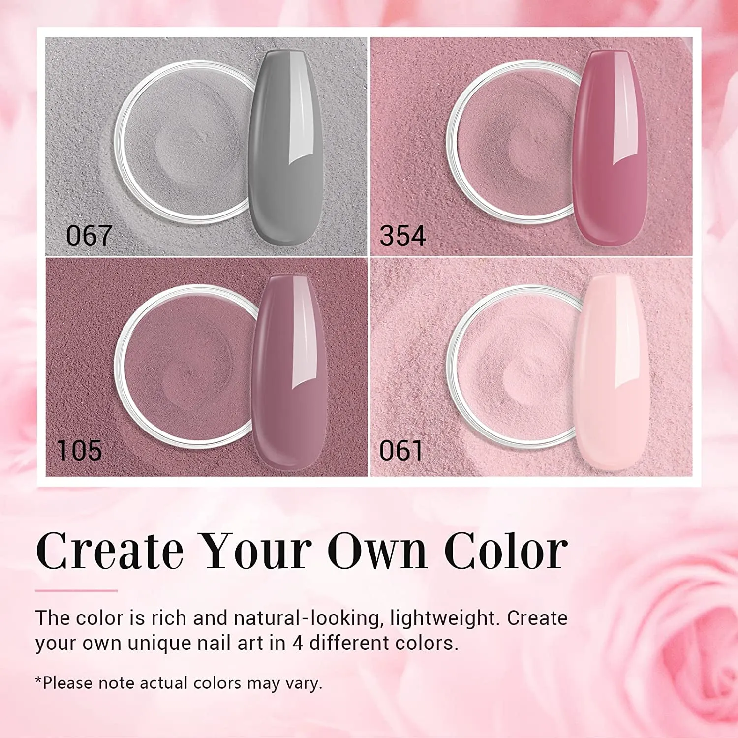 Gentle Nude Pink Dip Powder Nail Art Kit - 4 Colors, Base & Top Coat for DIY & Salon Manicures