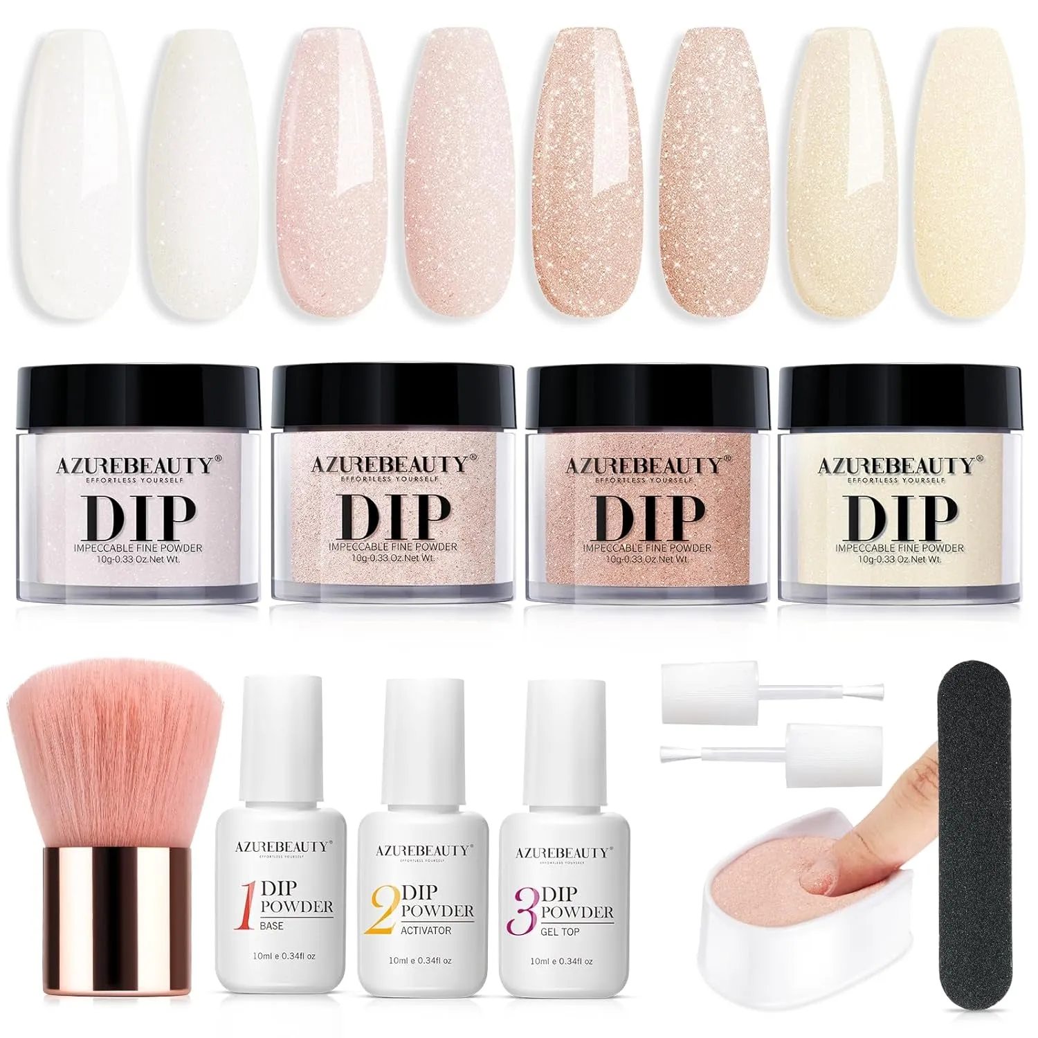 Gentle Nude Pink Dip Powder Nail Art Kit - 4 Colors, Base & Top Coat for DIY & Salon Manicures