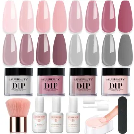 Gentle Nude Pink Dip Powder Nail Art Kit - 4 Colors, Base & Top Coat for DIY & Salon Manicures