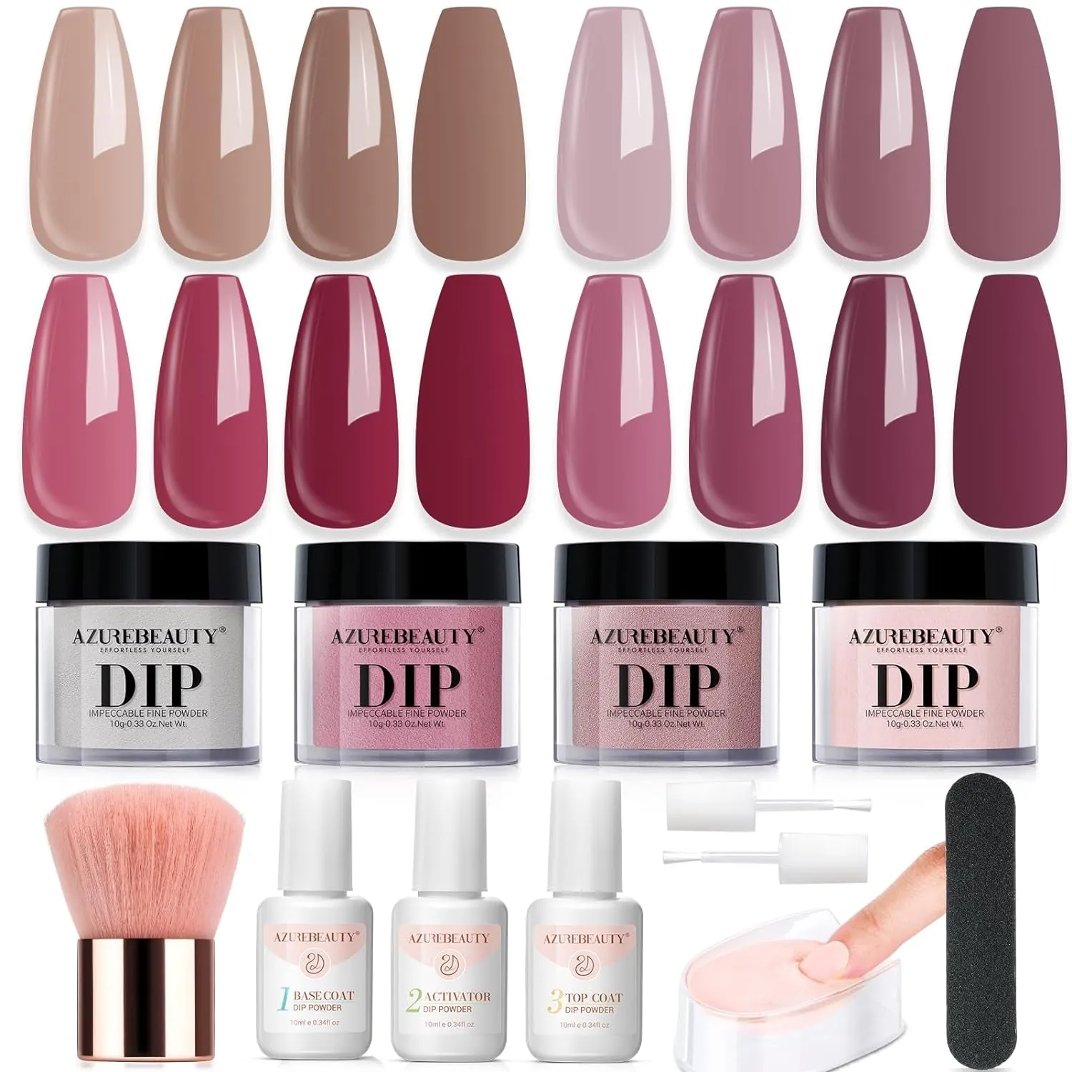 Gentle Nude Pink Dip Powder Nail Art Kit - 4 Colors, Base & Top Coat for DIY & Salon Manicures