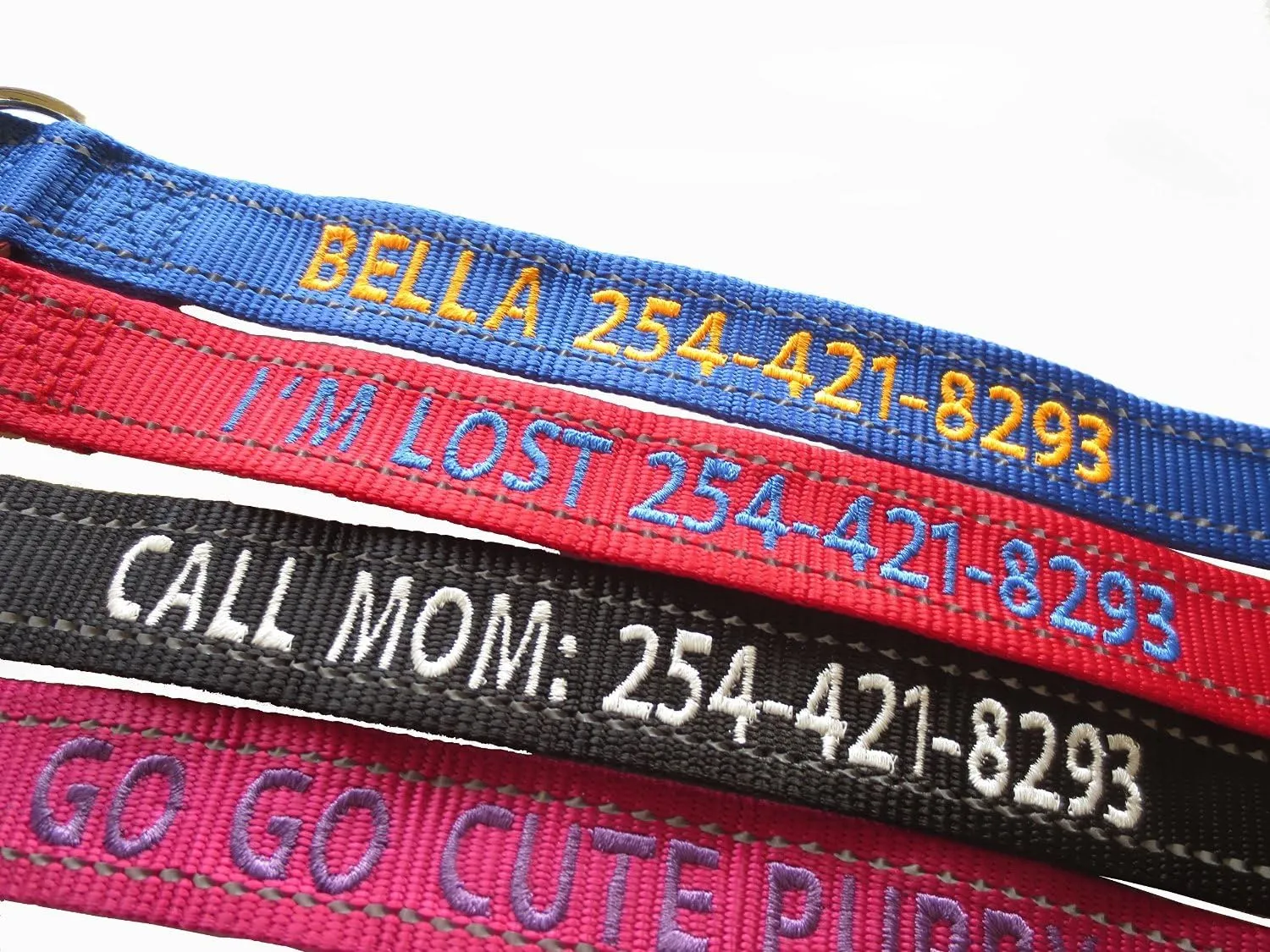Go Go Cute Puppy- Reflective Personalized Dog Collars - Custom Embroidered Collar W/Pet Name and Phone Number - 4 Adjustable Sizes - 5 Bright Reflecting Colors for Boy and Girl Dogs