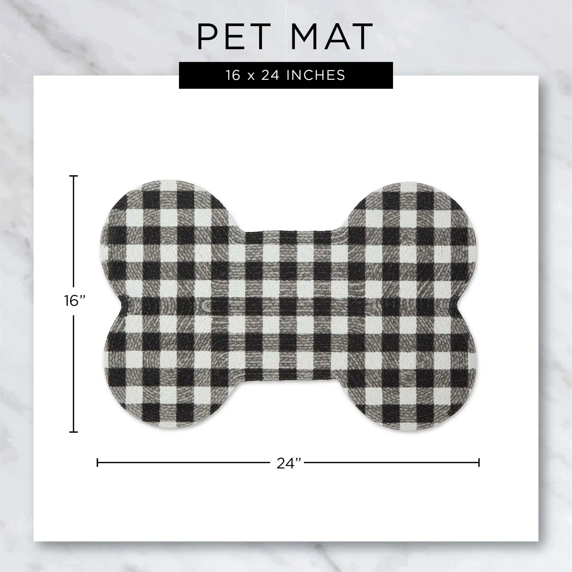 Gray Eat Play Love Bone Shaped Pet Mat 16X24