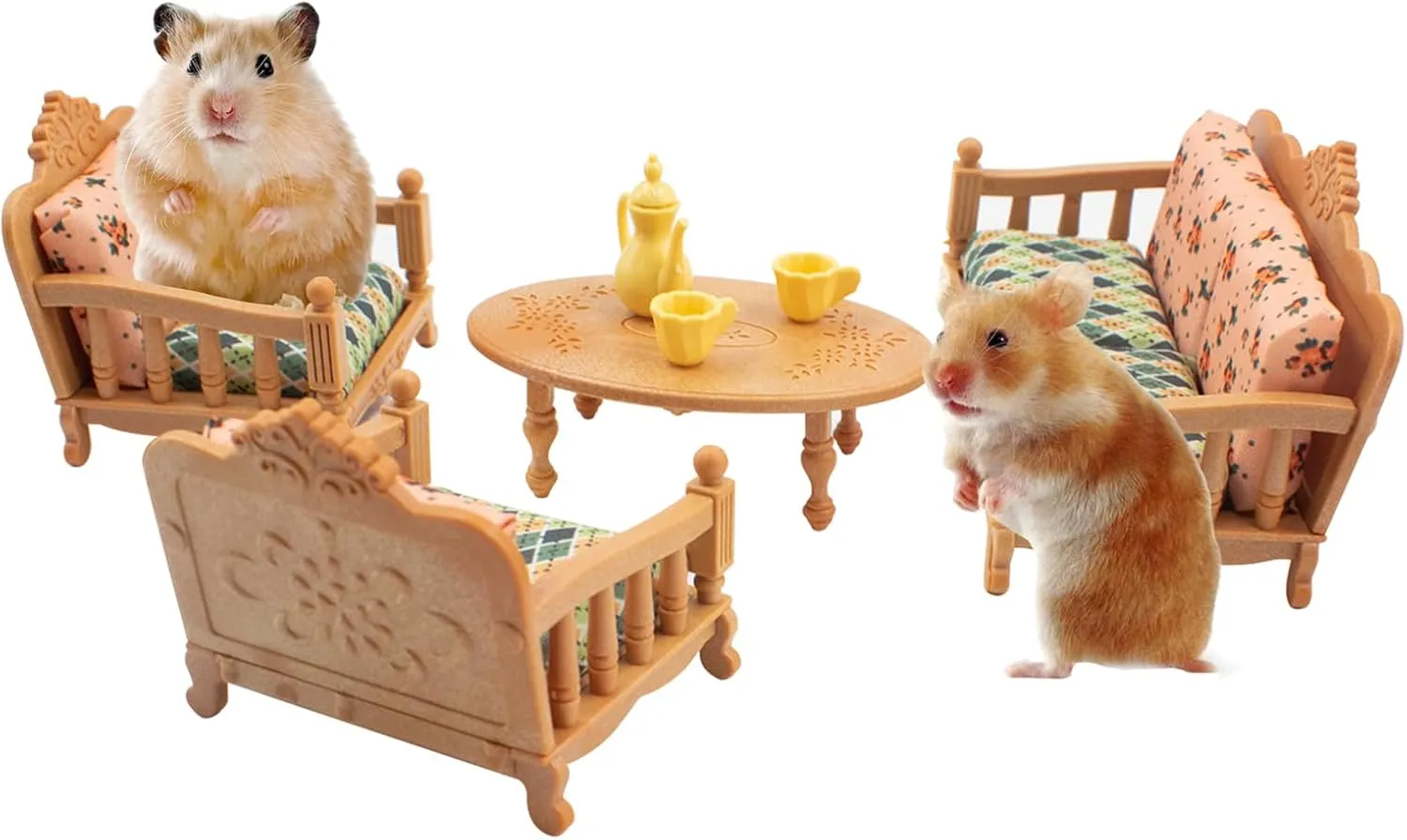 Hamster Mini Sofa Toy, Small Animal Habitat Decor Guinea Pig Furniture Toys Hamster Cage Accessories Including Couch and Teatable Coffee Cups, Habitat Accessories for Rat Dwarf