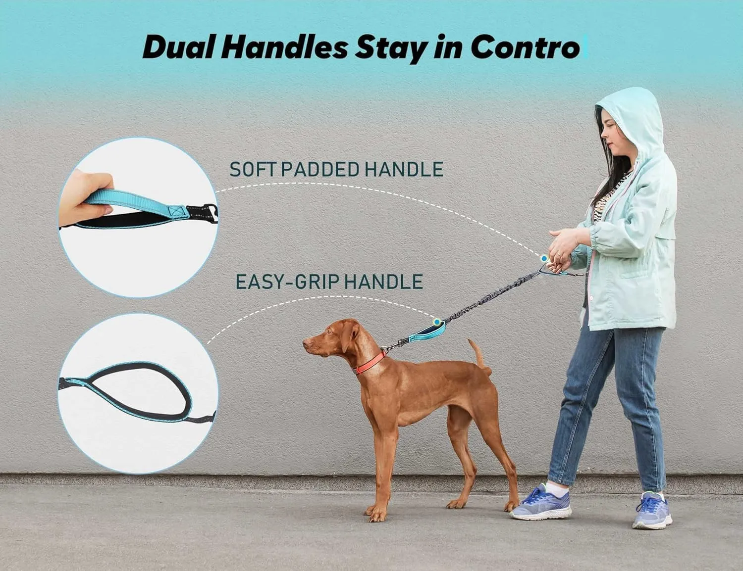 Hands Free Dog Leash, Double Leash for Running Comfortable Walking Jogging Training Hiking, Long Padded No Tangle 360 Swivel Clasp Adjustable Dual Lead Leashes, Grey
