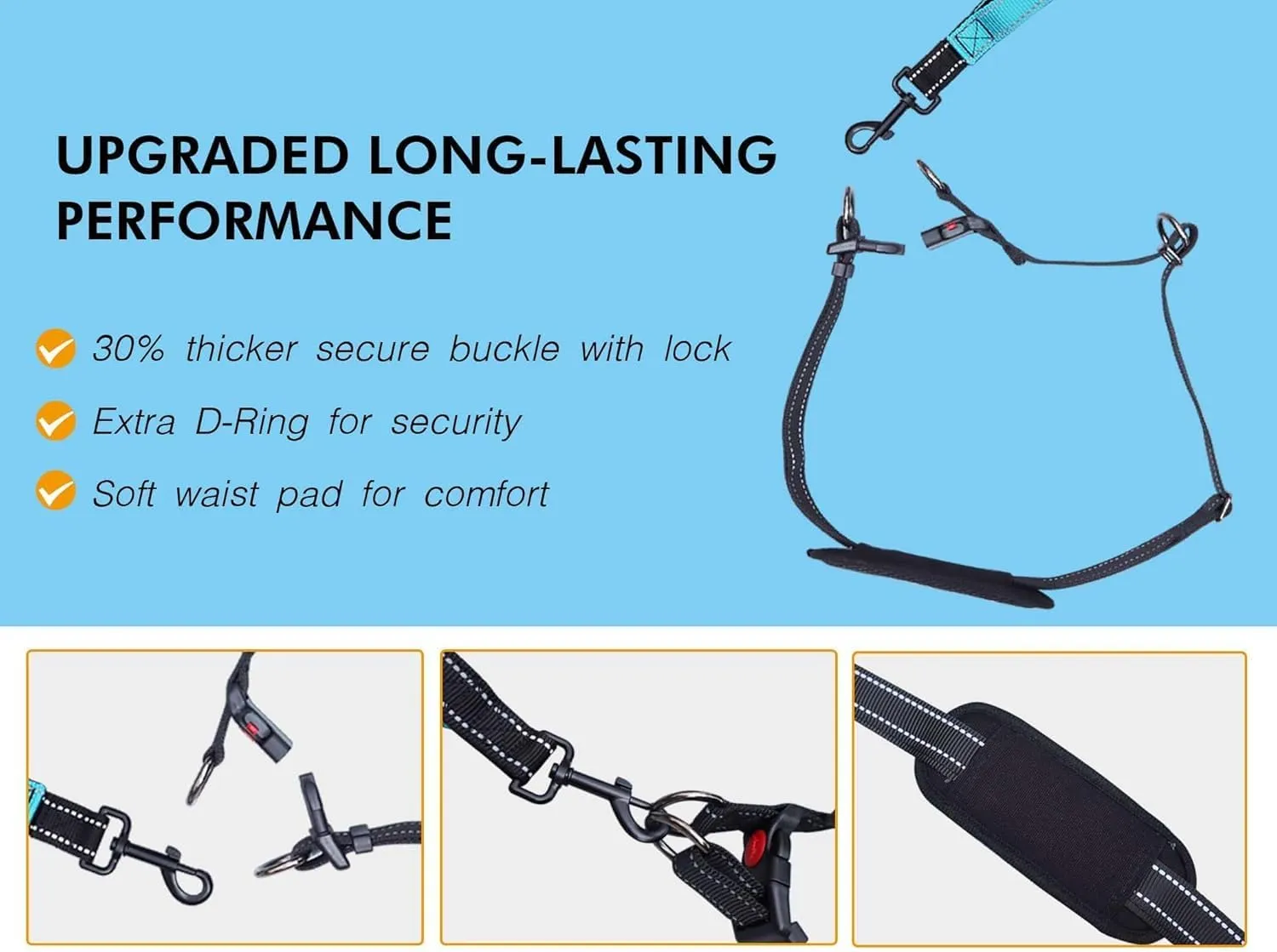 Hands Free Dog Leash, Double Leash for Running Comfortable Walking Jogging Training Hiking, Long Padded No Tangle 360 Swivel Clasp Adjustable Dual Lead Leashes, Grey