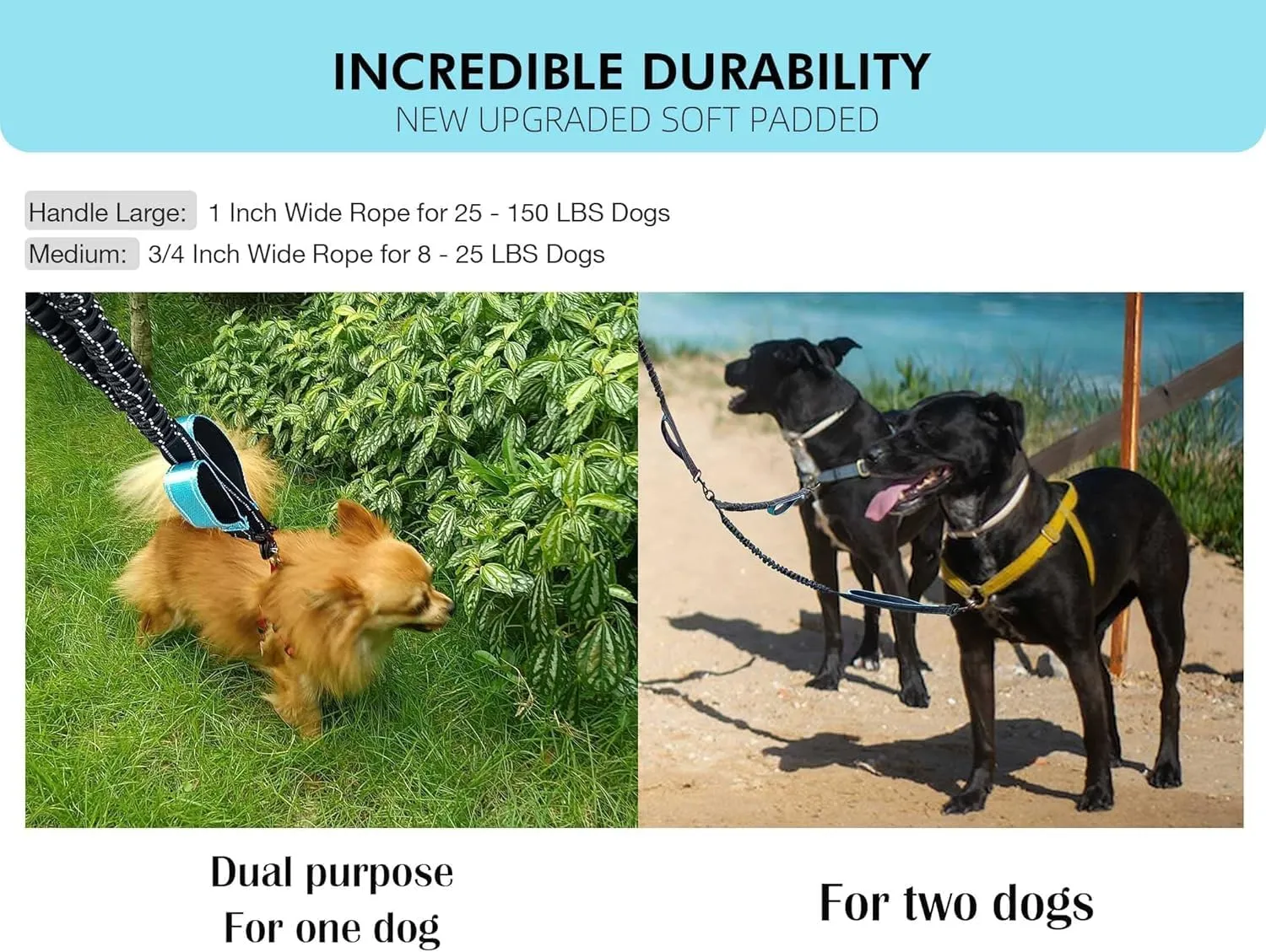 Hands Free Dog Leash, Double Leash for Running Comfortable Walking Jogging Training Hiking, Long Padded No Tangle 360 Swivel Clasp Adjustable Dual Lead Leashes, Grey