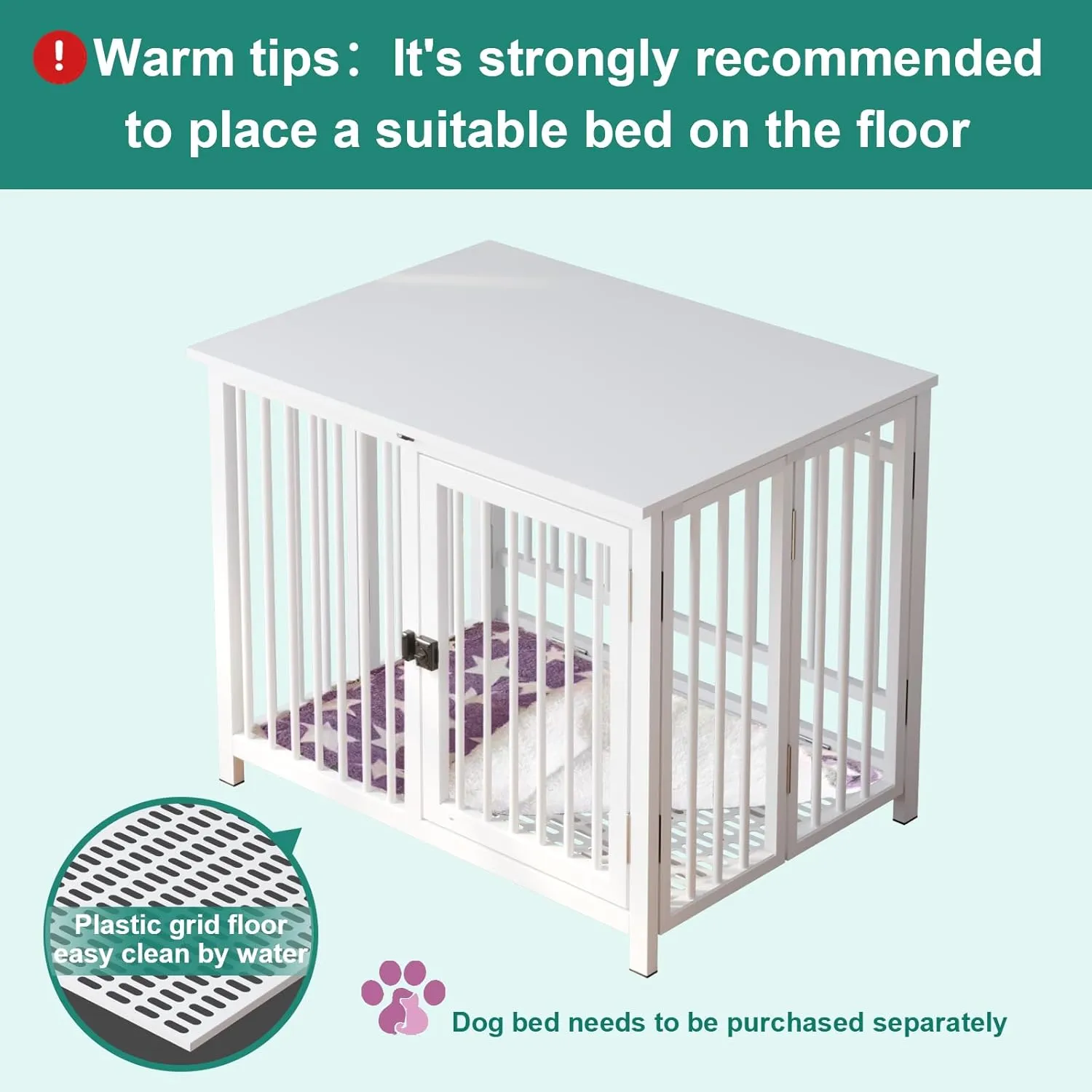 Heavy Duty Dog Crate Furniture, Fully Assembled exc. Locks, All Metal Frame & Wooden Tabletop, Modern Kennel for Small Dog, End Table, Sturdy, Foldable, White
