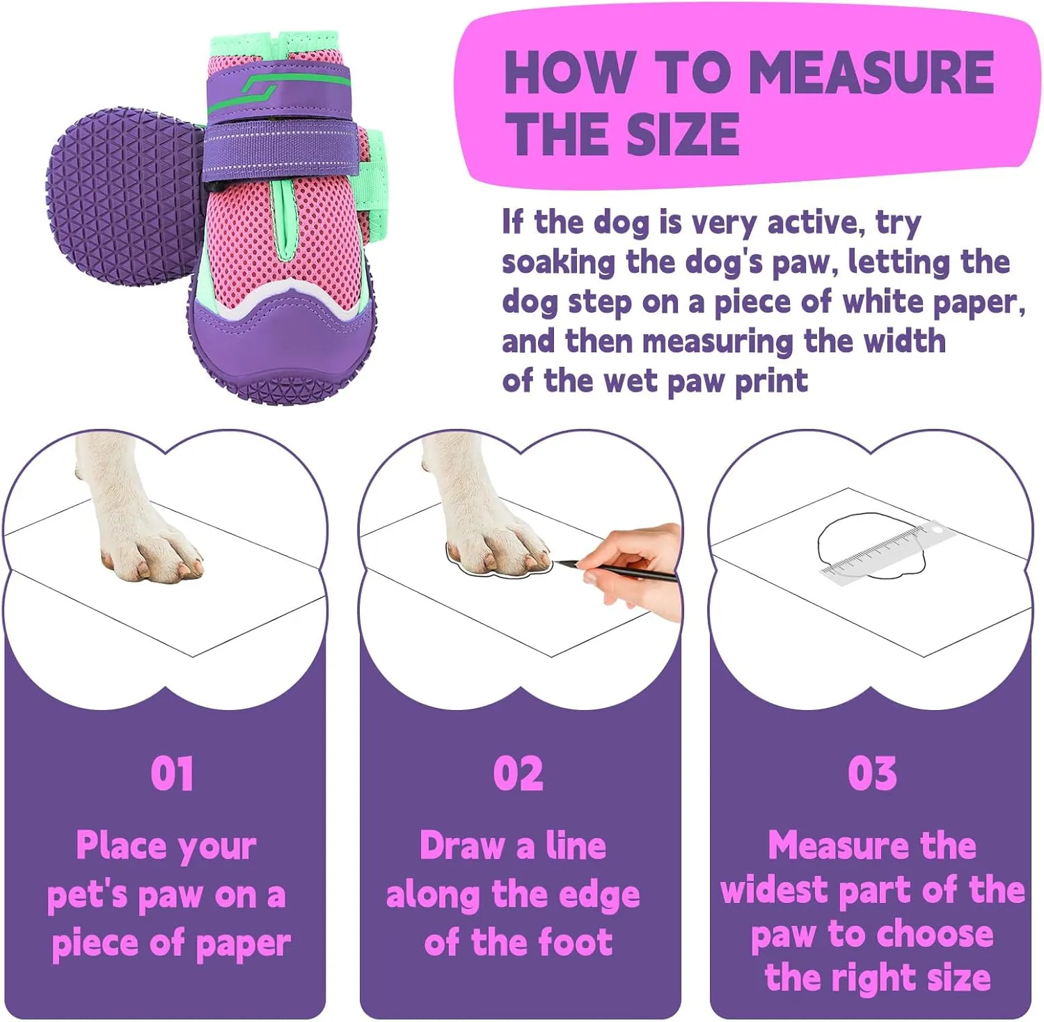 HIGO Dog Shoes - Anti-Slip Dog Boots & Paw Protectors, Breathable Dog Booties for Hot Pavement Summer, Rainy Weather, Outdoor Walking, Indoor Hardfloors (Purple, #2)