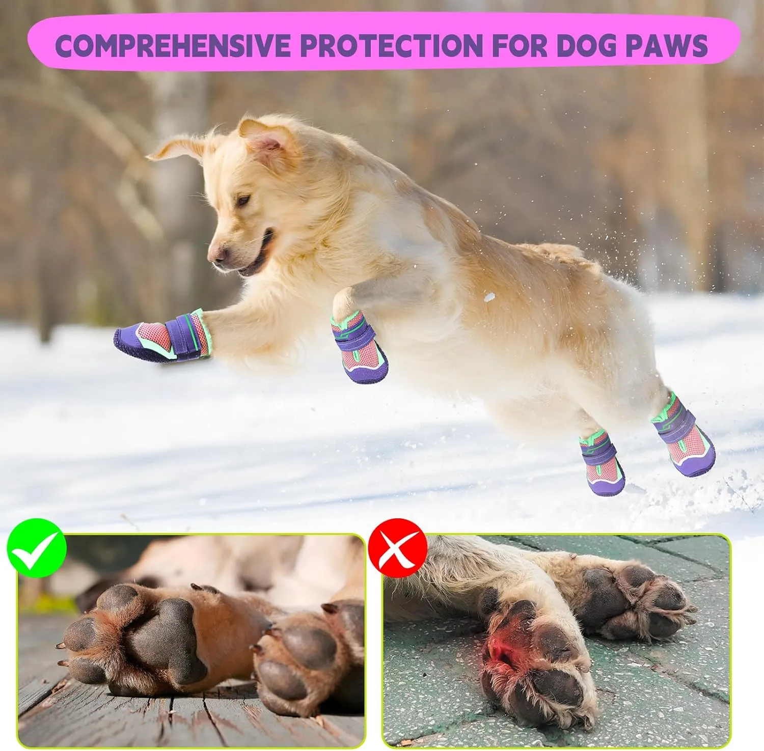 HIGO Dog Shoes - Anti-Slip Dog Boots & Paw Protectors, Breathable Dog Booties for Hot Pavement Summer, Rainy Weather, Outdoor Walking, Indoor Hardfloors (Purple, #2)