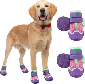 HIGO Dog Shoes - Anti-Slip Dog Boots & Paw Protectors, Breathable Dog Booties for Hot Pavement Summer, Rainy Weather, Outdoor Walking, Indoor Hardfloors (Purple, #2)