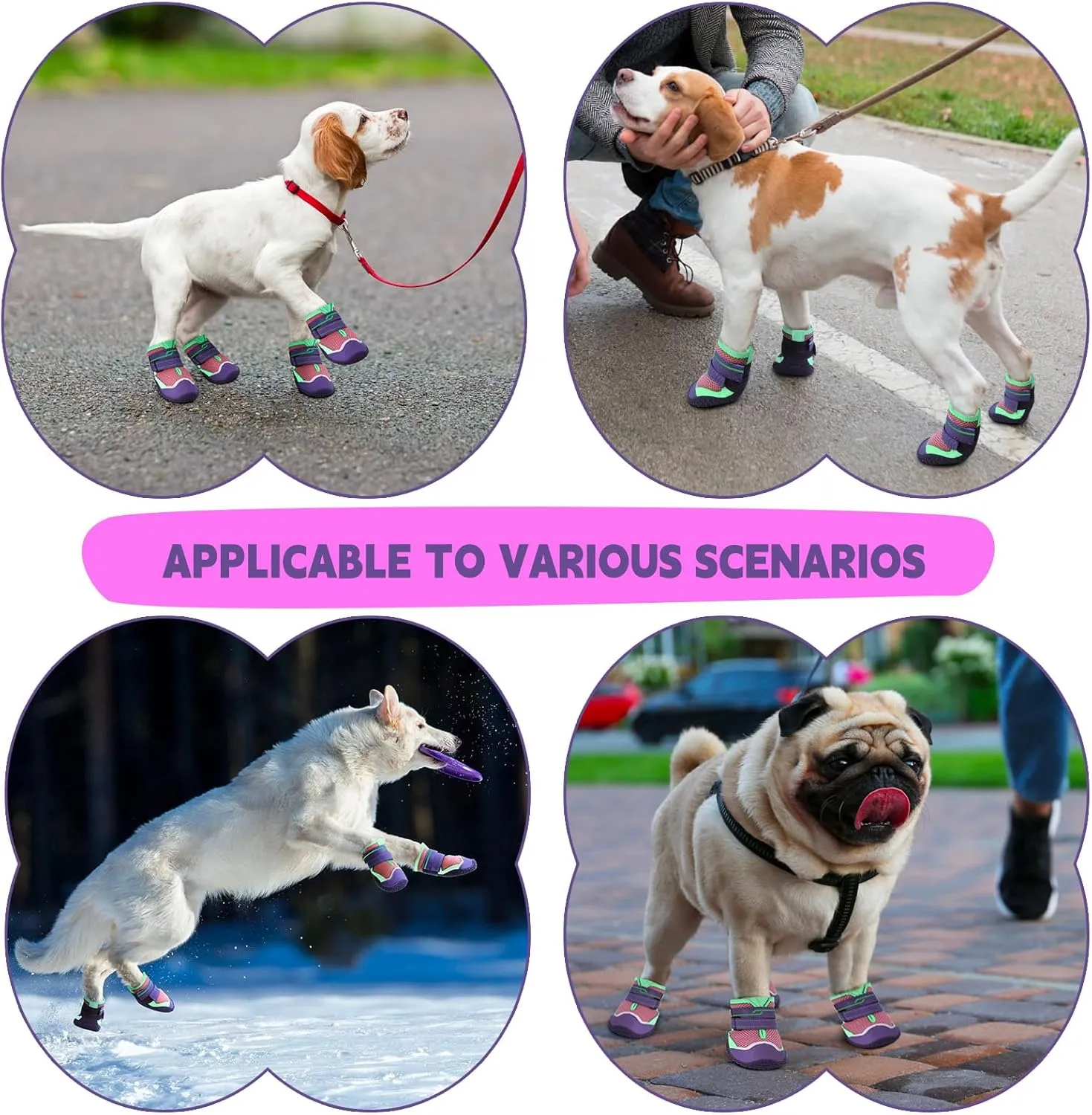HIGO Dog Shoes - Anti-Slip Dog Boots & Paw Protectors, Breathable Dog Booties for Hot Pavement Summer, Rainy Weather, Outdoor Walking, Indoor Hardfloors (Purple, #2)