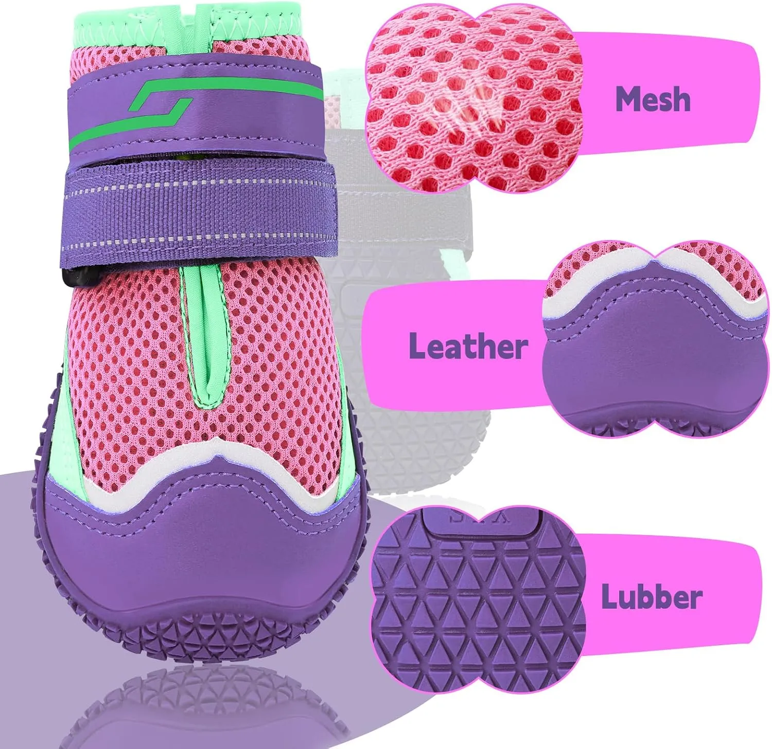 HIGO Dog Shoes - Anti-Slip Dog Boots & Paw Protectors, Breathable Dog Booties for Hot Pavement Summer, Rainy Weather, Outdoor Walking, Indoor Hardfloors (Purple, #2)
