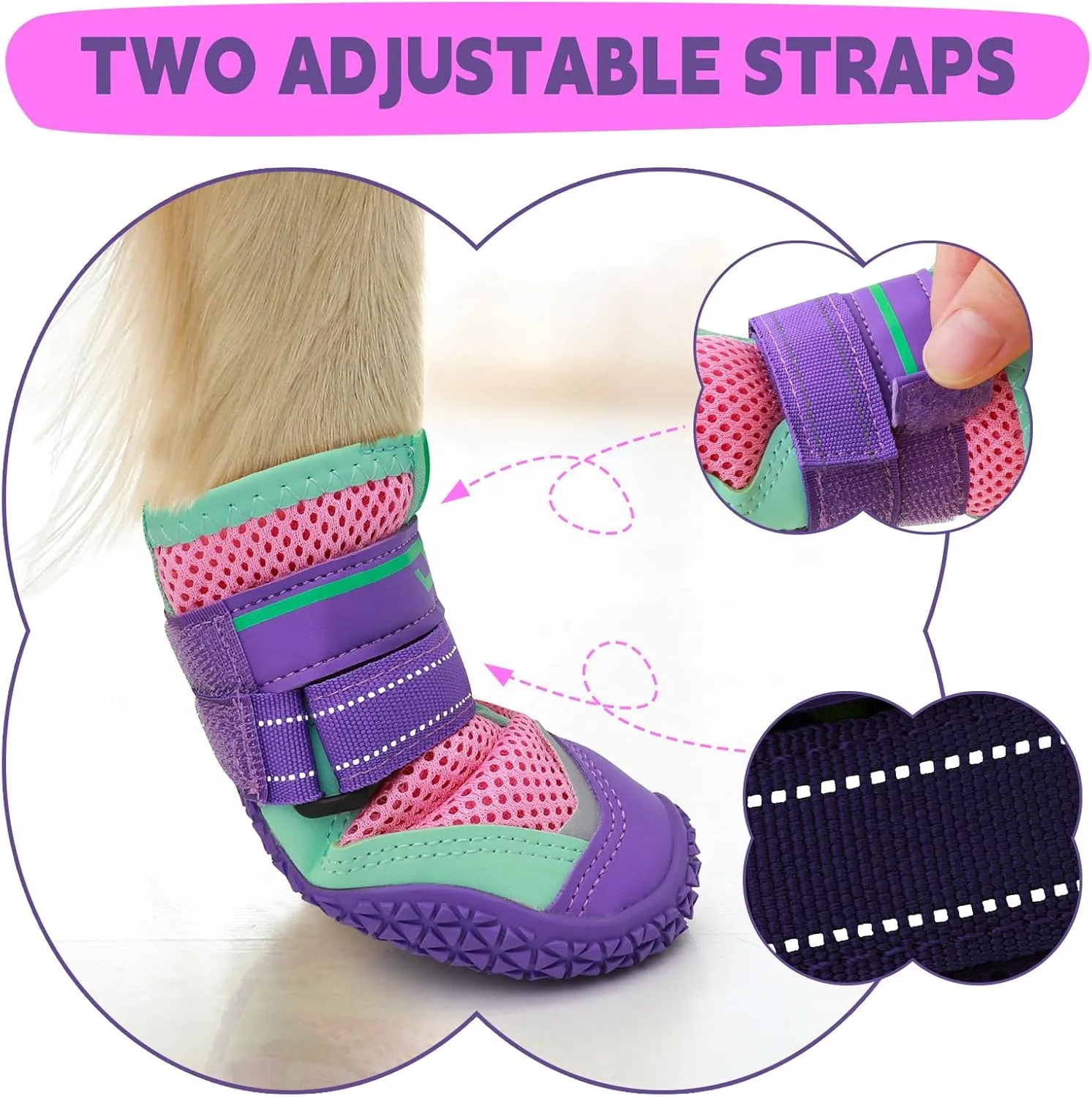 HIGO Dog Shoes - Anti-Slip Dog Boots & Paw Protectors, Breathable Dog Booties for Hot Pavement Summer, Rainy Weather, Outdoor Walking, Indoor Hardfloors (Purple, #2)