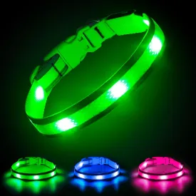 Illumifun Light Up Dog Collar - USB Rechargeable LED Dog Collar Glow in The Dark - High Visibility Glow Collar Light for Nighttime Walking (Large, Fluorescent Green)