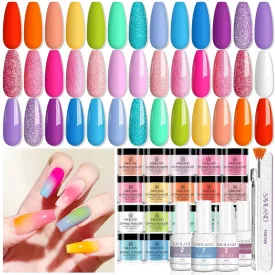 Keratin Infused 20-Color Dip Powder Nail Kit with 4-Piece Liquid Set for Home Manicure & Nail Art