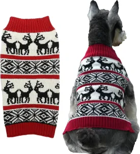 Lanyarco Ugly Vintage Dog Christmas Sweater, Knit Xmas Reindeer Holiday Festive Christmas Dog Sweaters for Small Dogs, Medium M 14"