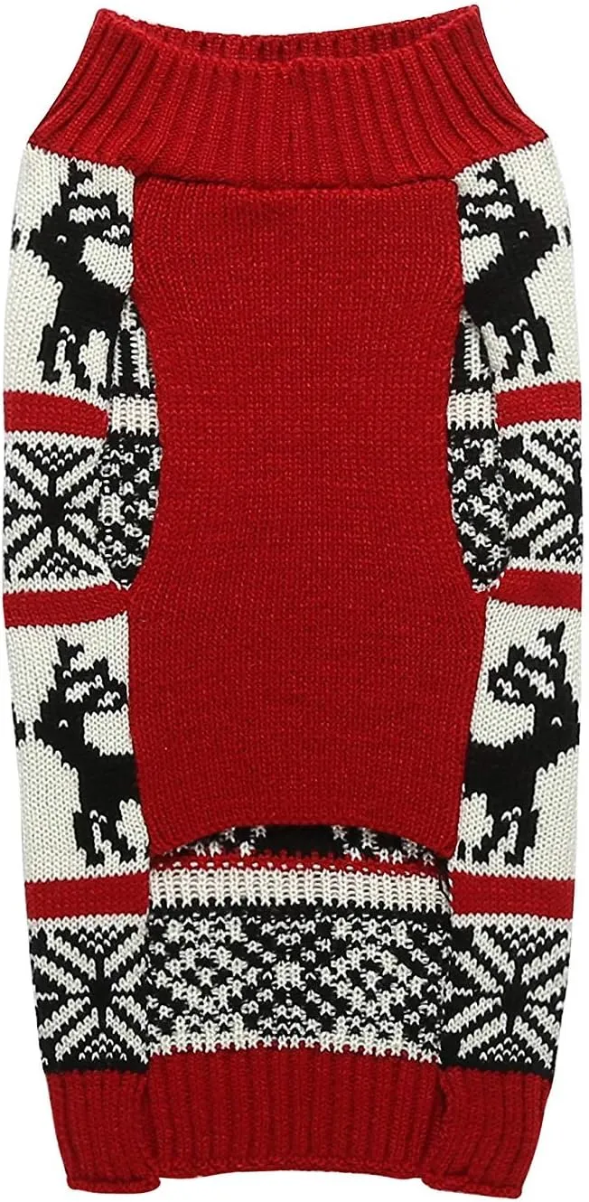 Lanyarco Ugly Vintage Dog Christmas Sweater, Knit Xmas Reindeer Holiday Festive Christmas Dog Sweaters for Small Dogs, Medium M 14"