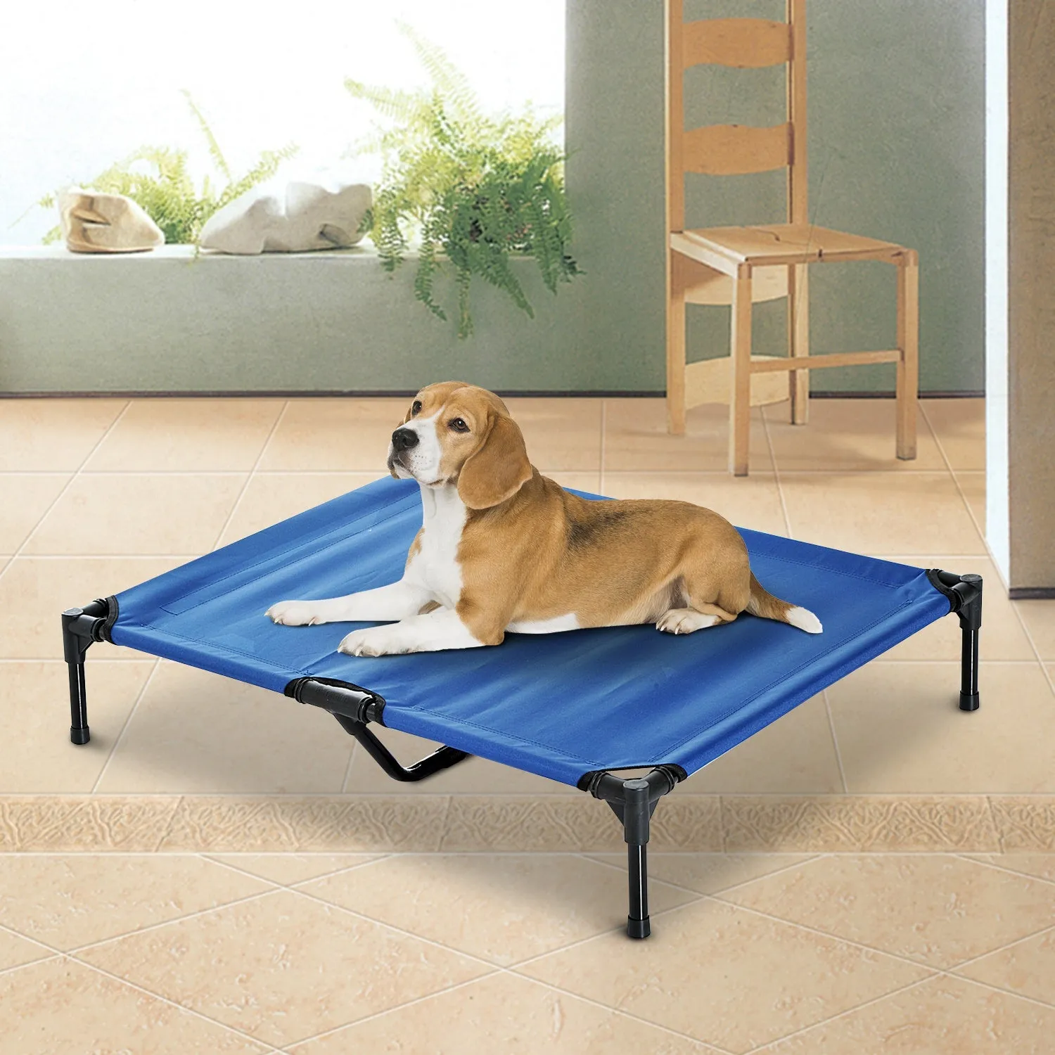 Large Dogs Portable Elevated Fabric Bed for Camping Outdoors Blue