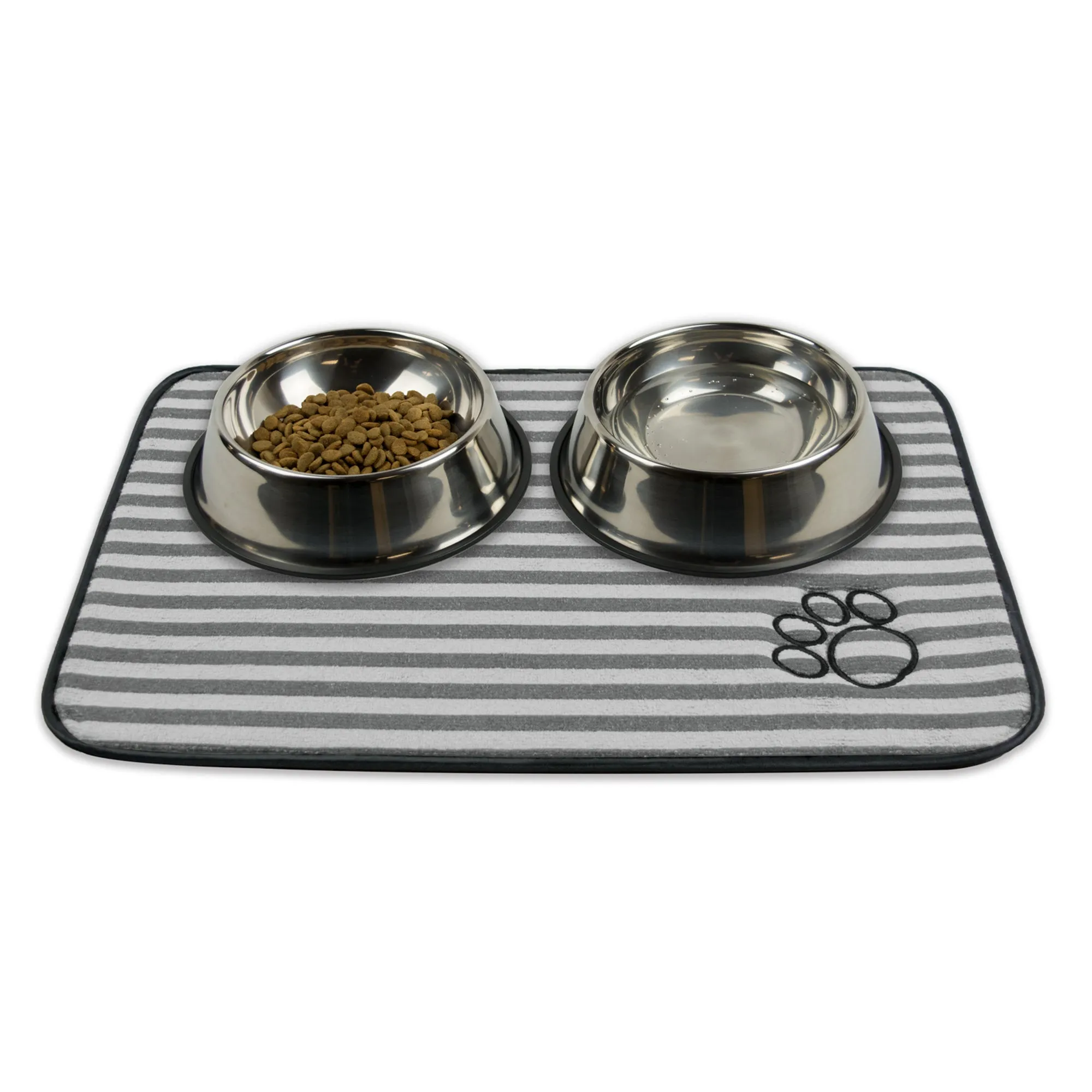 Large Gray Stripe Embroidered Paw Pet Mat