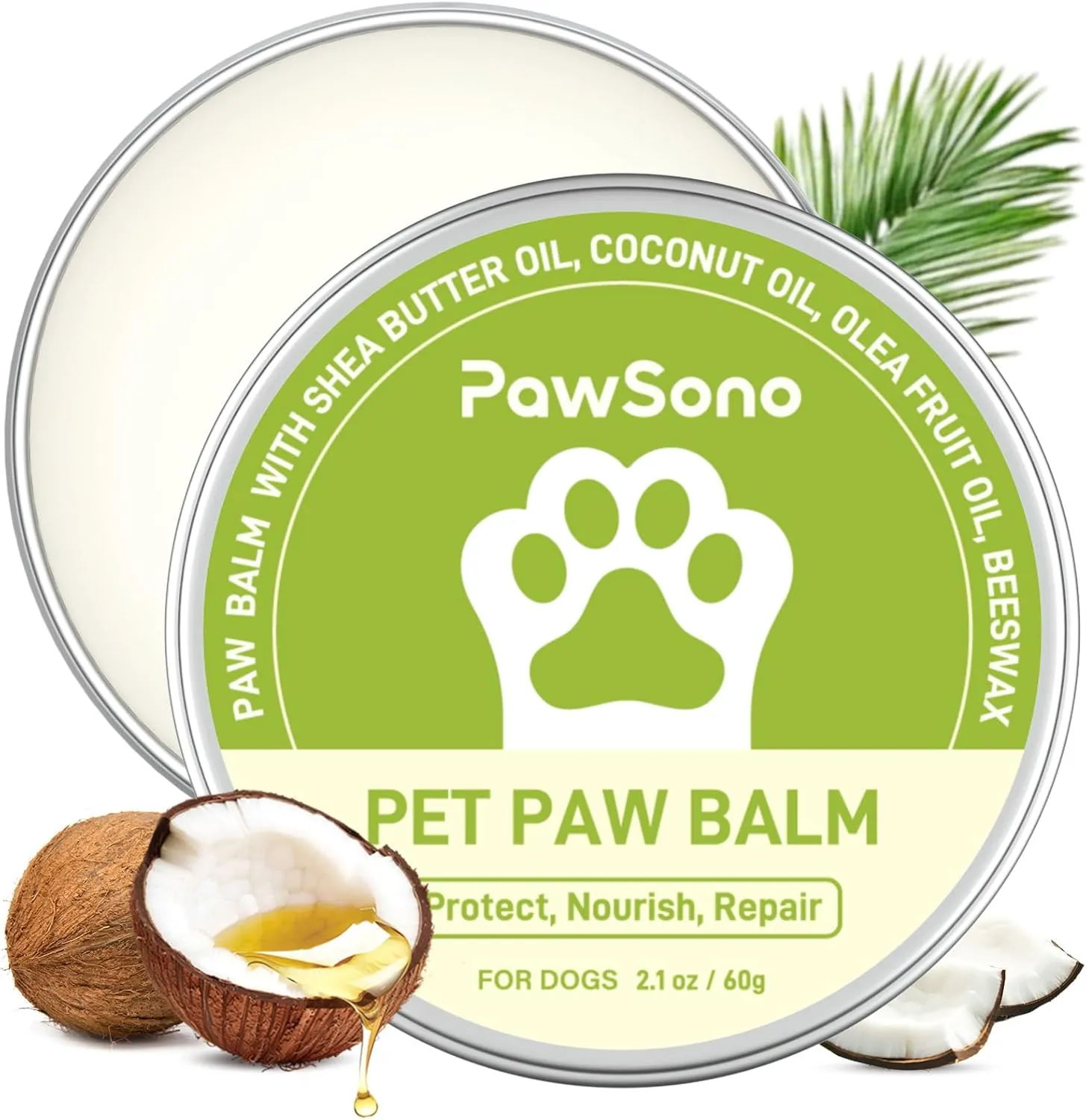 Lick-Safe Dog Paw & Nose Balm with Coconut Oil | All-Natural Paw Cream & Wax for Dry, Cracked Pads & Snouts| Cat Moisturizer & Soother, Nose Butter for Bulldogs| Horse Hoof Care (60 g /2.1 oz)