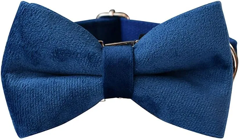Love Dream Bowtie Dog Collar, Velvet Dog Collars with Detachable Bowtie Metal Buckle, Soft Comfortable Adjustable Bow Tie Collars for Small Medium Large Dogs (Large, Blue)