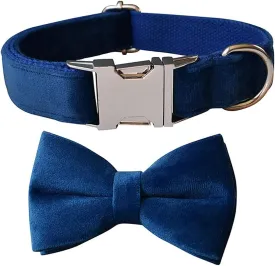 Love Dream Bowtie Dog Collar, Velvet Dog Collars with Detachable Bowtie Metal Buckle, Soft Comfortable Adjustable Bow Tie Collars for Small Medium Large Dogs (Large, Blue)