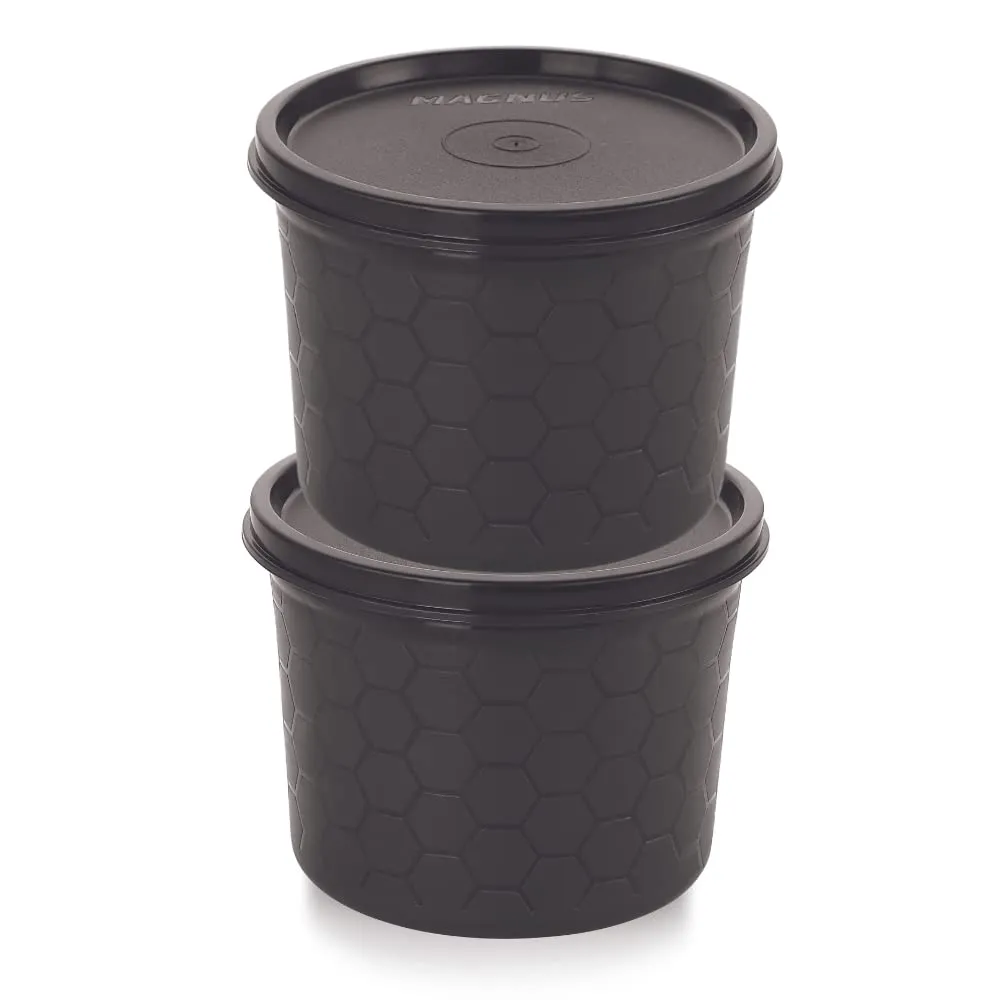 Magnus Microwave Safe Stainless-Steel Easy Lock Kitchen Food Storage Containers with Lid (Set of 2)  550ML Each - Black
