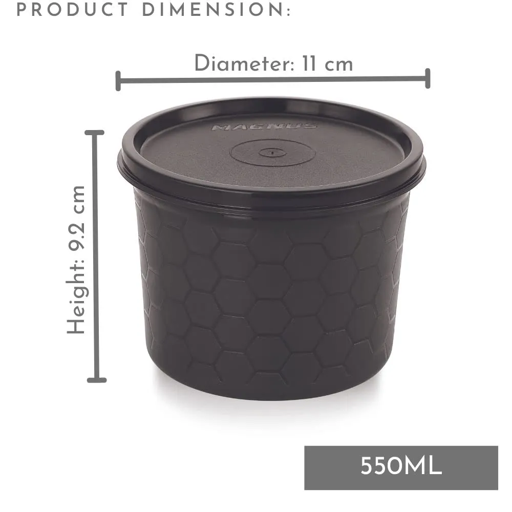 Magnus Microwave Safe Stainless-Steel Easy Lock Kitchen Food Storage Containers with Lid (Set of 2)  550ML Each - Black