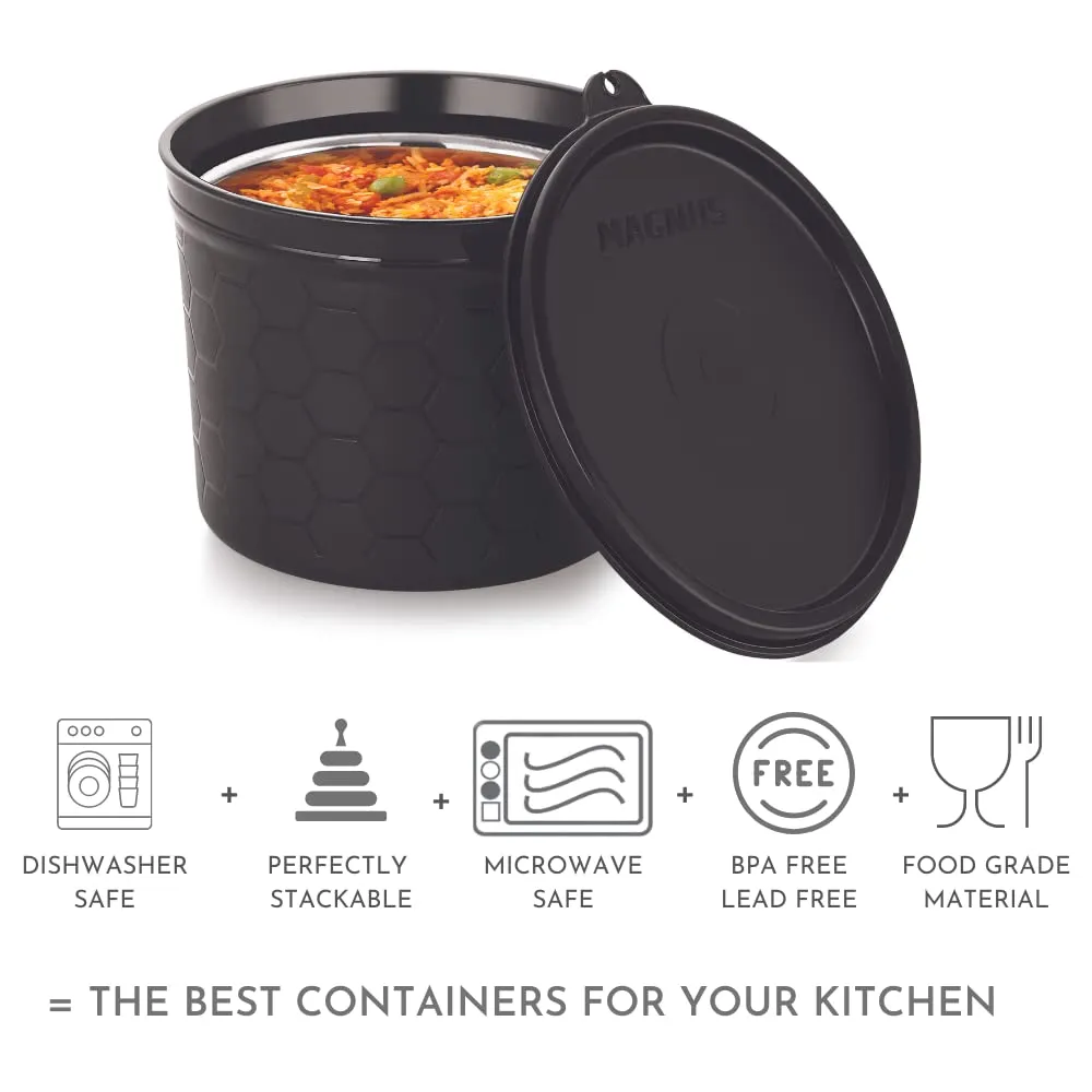 Magnus Microwave Safe Stainless-Steel Easy Lock Kitchen Food Storage Containers with Lid (Set of 2)  550ML Each - Black